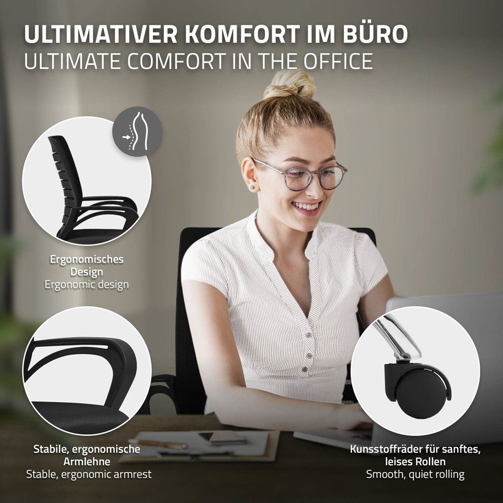 ML-DESIGN Bürostuhl Schreibtischstuhl ergonomisch mit Armlehnen Wippfunktion 360° drehbar, Computerstuhl Schwarz mit Rollen Schreibtischstuhl Gaming-Stuhl – Bild 3 von 5