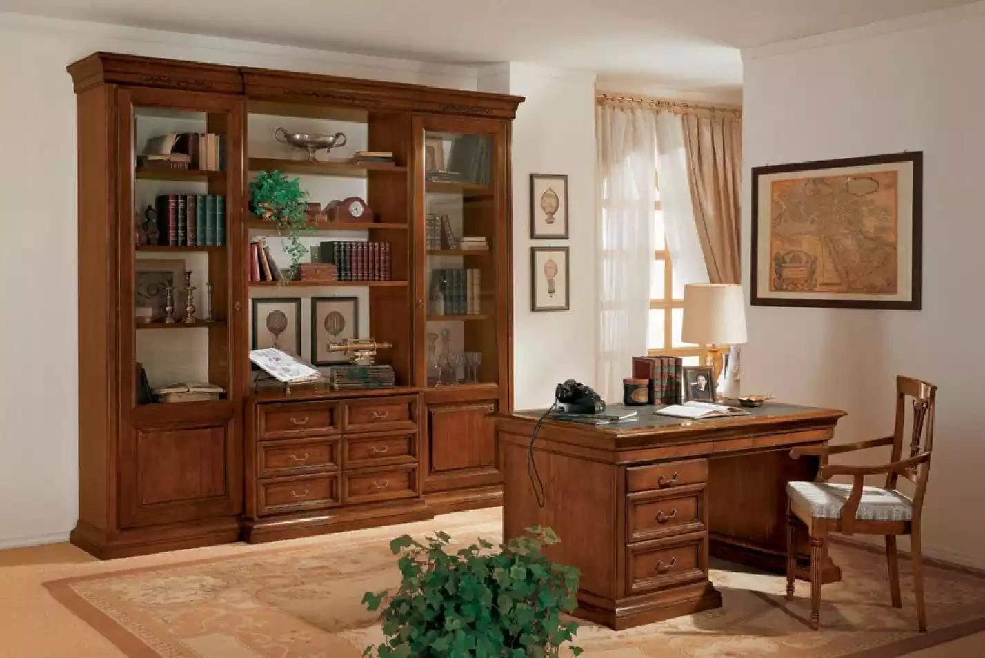 Büromöbel-Set Schreibtisch Bücherregal Sessel Italienische Möbel Büro Holz Tische