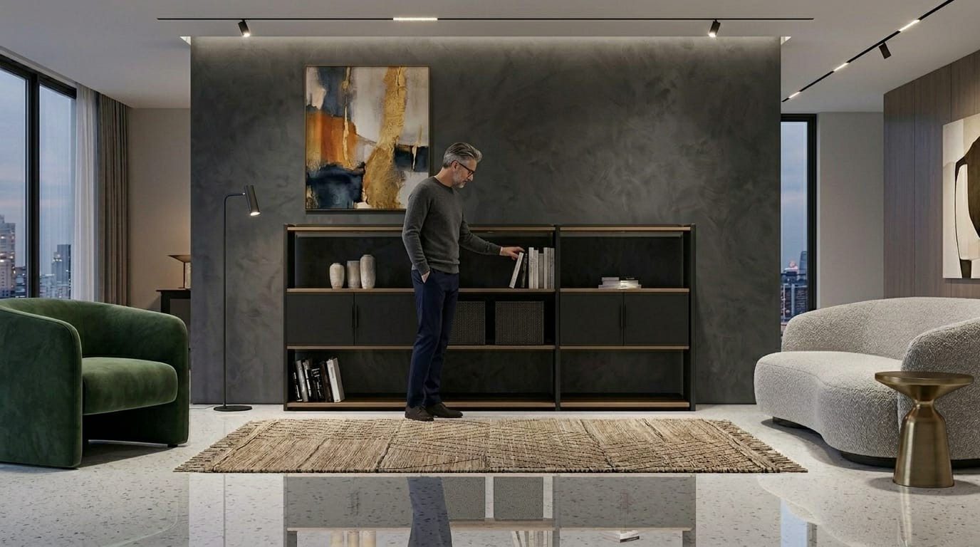 Xlmoebel Bücherregal Modernes schwarzes Holzregal für das Wohnzimmer mit 9 Fächern, Made in Europa
