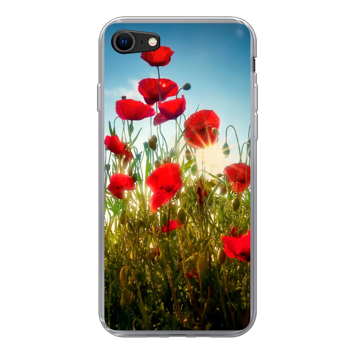 MuchoWow Handyhülle für Apple iPhone SE 2022 Mohnblumen - Toskana - Sonne - Rot - Blau, Handy Case, Silikon, Bumper Case Dünn