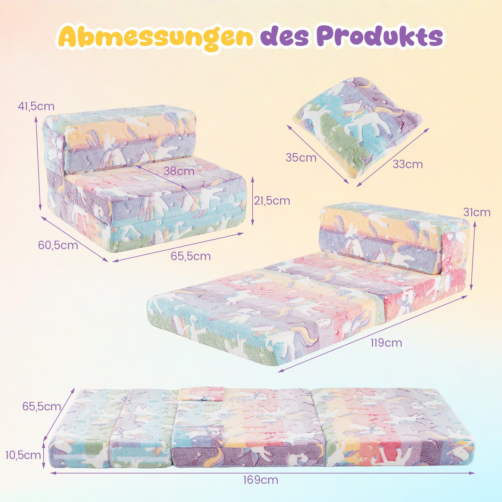 KOMFOTTEU Kindersofa, 3-in-1 Kinderschlafsofa mit Schwammpolster & abnehmbarem Bezug