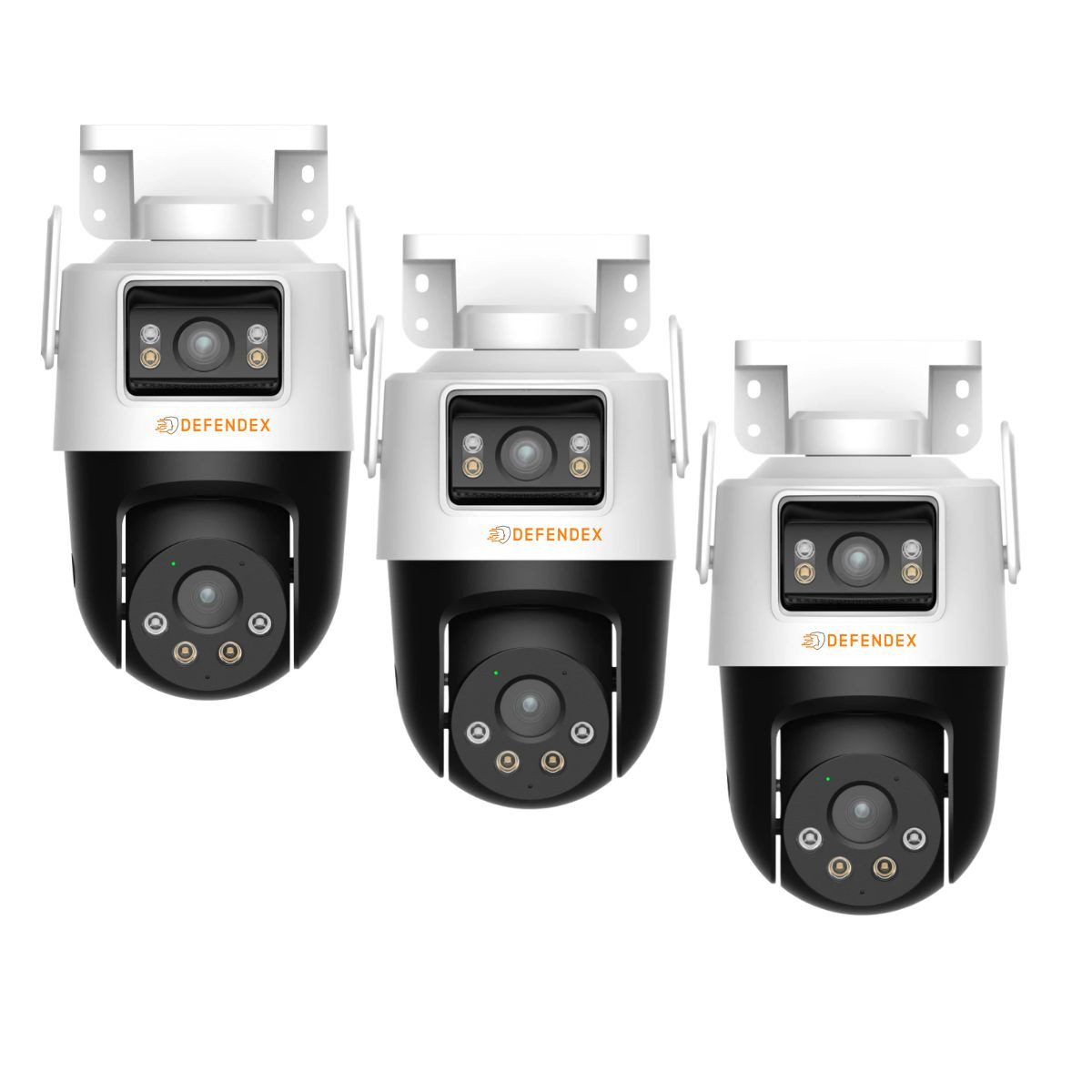 Defendex Überwachungskamera Dual Lens WLAN Überwachungskamera 10MP, 50 m IR, AutoTracking (IP66, Innenbereich, Außenbereich, Packung, 3-tlg., Spotlight Alarm, Sirenenalarm, 2 Wege Audio, AutoTracking, Wi-Fi 6)