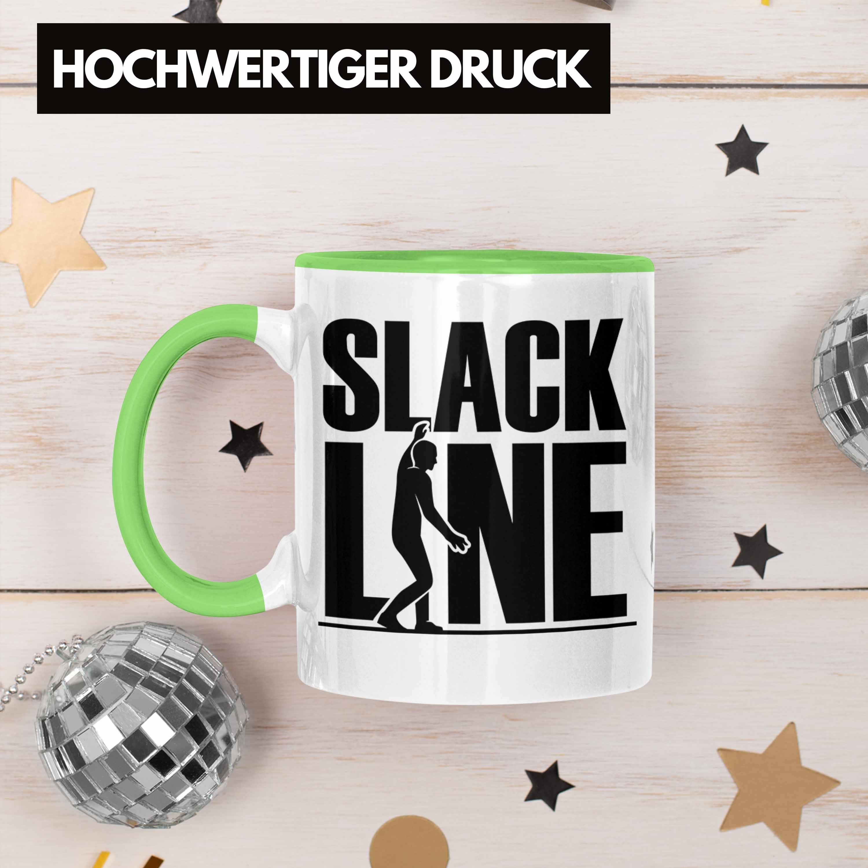 Trendation Tasse Lustige Tasse für Grün Geschenk Slackline Slackliner