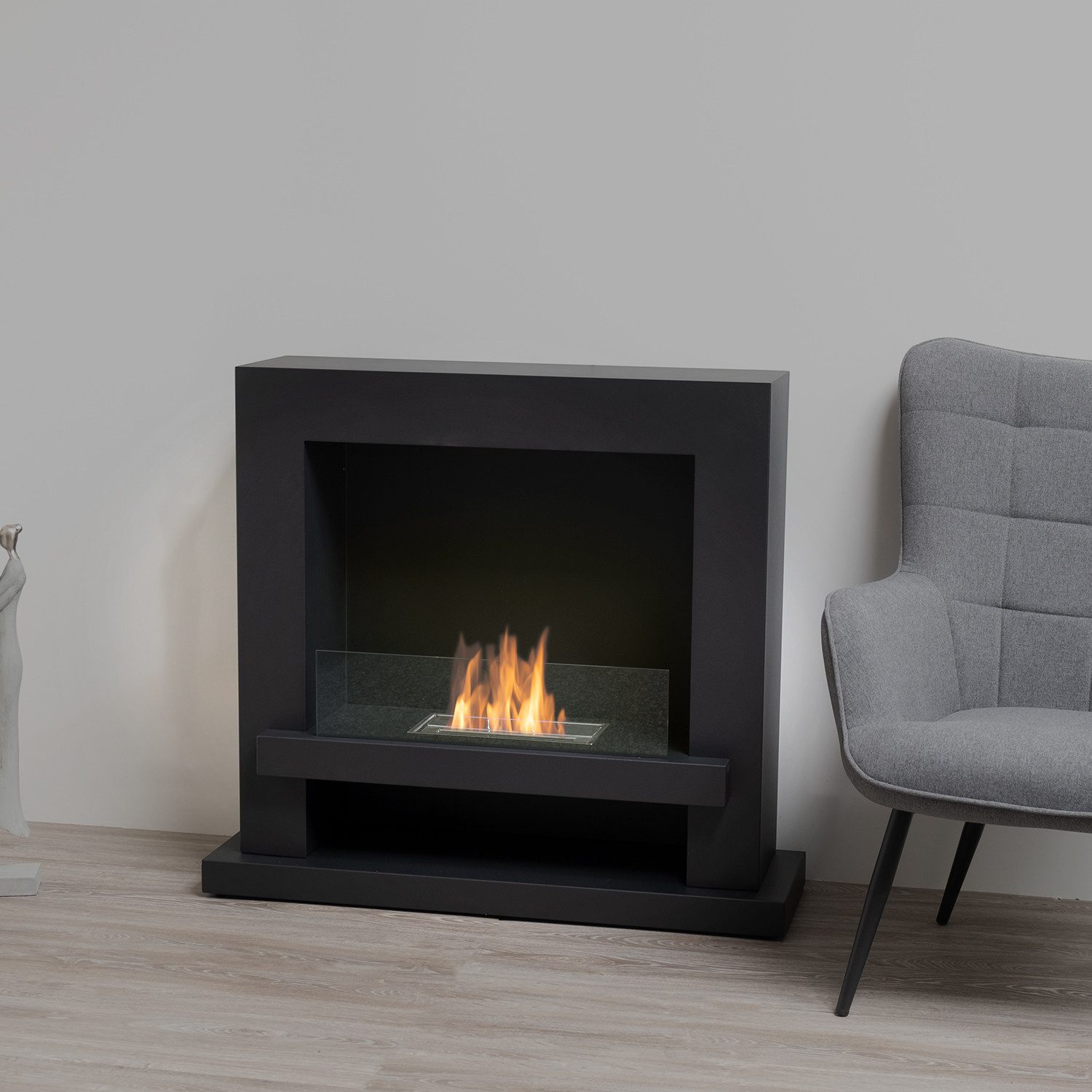 Moritz Dekokamin Standkamin 100 x 90 x 31 cm Raumteiler 1,5 Liter Brenner, Edelstahl, Standkamin Ethanolbrenner Glasfeuer Terrassenfeuer Kamin