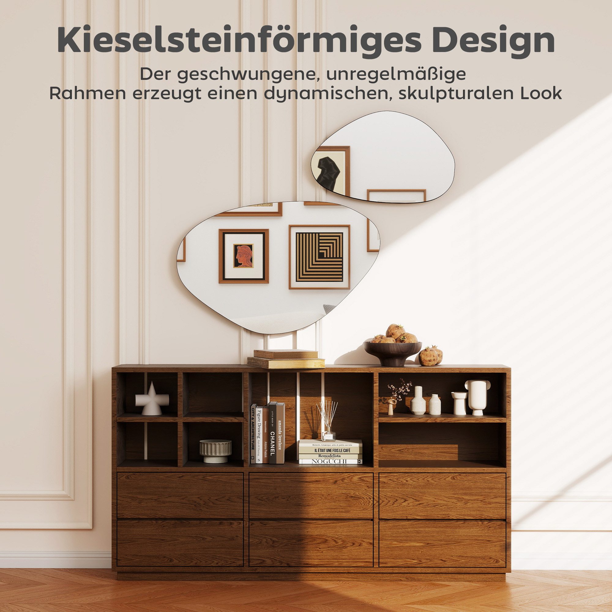 HOMCOM Wandspiegel Fenster Spiegel mit Metallrahmen, Kieselform, Schwarz (Spiegel, 2-St., Schlafzimmerspiegel), Wandspiegel, unregelmäßig geformt – Bild 4 von 5