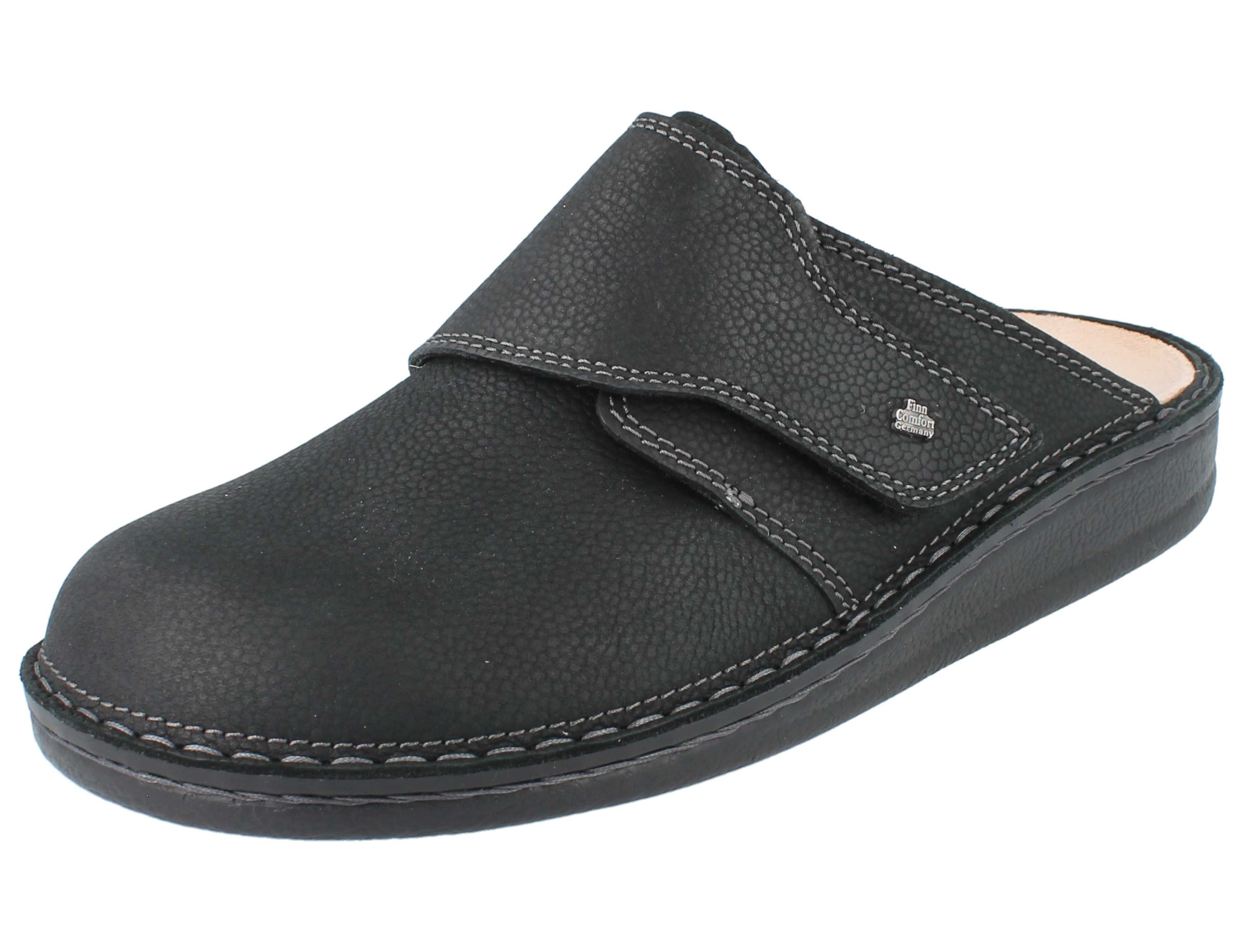 Finn Comfort FINN COMFORT Amalfi Herren Clog schwarz genarbtes Nubukleder - Größe: Hausschuh Wechselfußbett