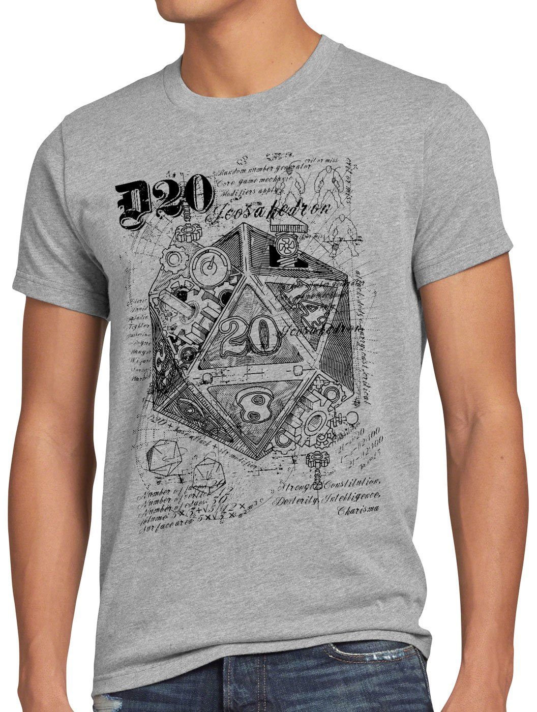 style3 Print-Shirt Herren T-Shirt D20 Da Vinci dragons würfel dungeon