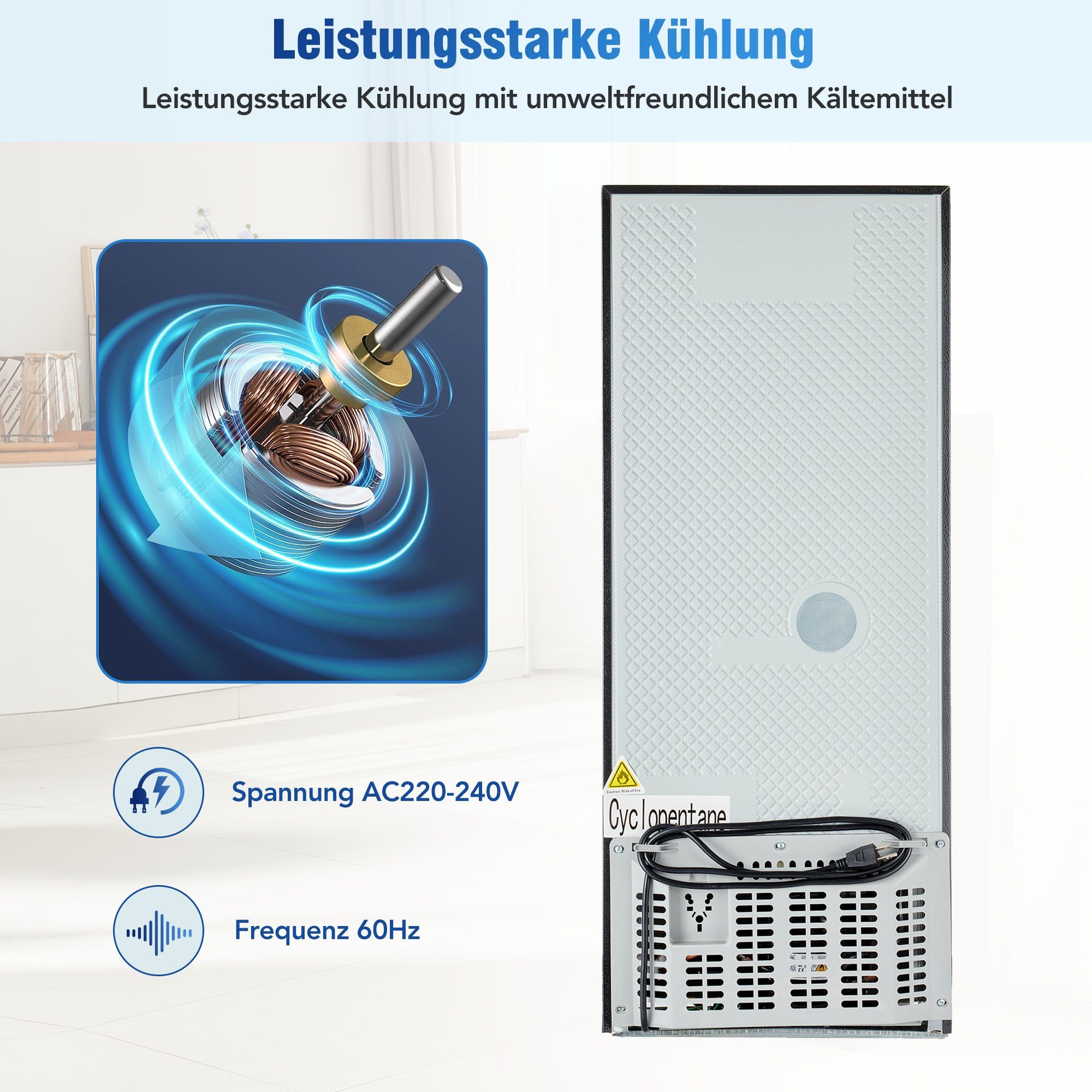 Merax Kühlschrank Kühl-/Gefrierkombination BCD-106W, 101.8 cm hoch, 42.5 cm breit, 106 Liter, LED-Beleuchtung, verstellebare Ablage und Füße – Bild 5 von 5