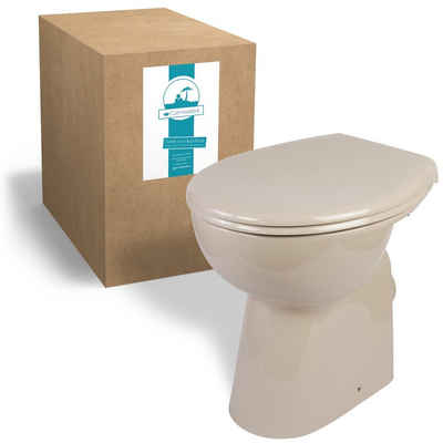 Calmwaters Tiefspül-WC, Bodenstehend, Abgang Waagerecht, 7 cm erhöht, spülrandlos, Beige-Bahamabeige, WC Sitz Absenkautomatik