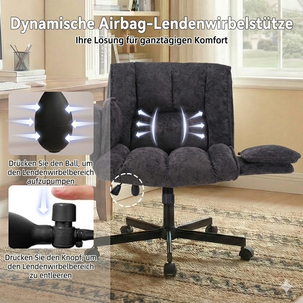 Vankel Drehstuhl Ergonomischer Bürostuhl mit Air-Lordosenstütze und Rollen, Mit breitem Sitz, klappbaren Armlehnen und weicher Polsterung – Bild 5 von 5