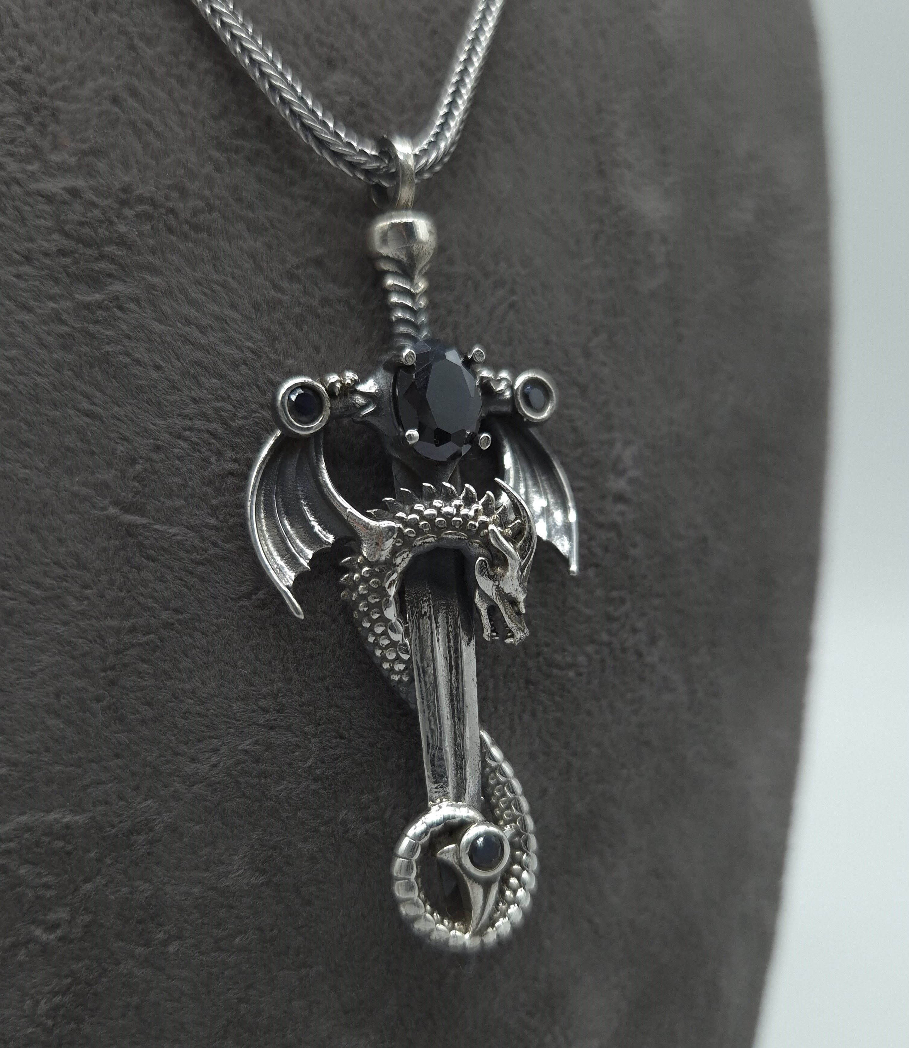 NAHLE Kette mit Anhänger Silber Drache mit Silber Fuchsschwanz Kette 55cm (2-tlg., inklusive Schmuckbox)