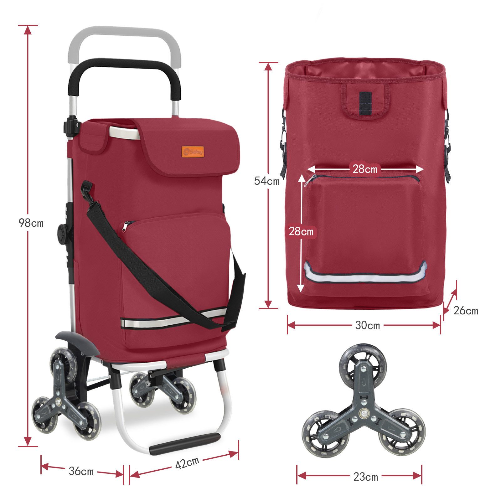 Sekey Einkaufstrolley Klappbarer Einkaufswagen mit Kühlfach, Treppensteiger Trolley 3 in 1, Faltbarer Einkaufswagen inkl. Einkaufschip und Spanngurt