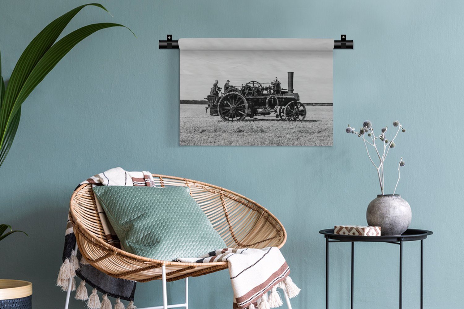 Schlafzimmer, Vintage, - Weiß Wohnzimmer, MuchoWow Wanddekoobjekt Schwarz Traktor Wanddeko - Wandbehang, Bauernhof - für Kinderzimmer Kleid, -