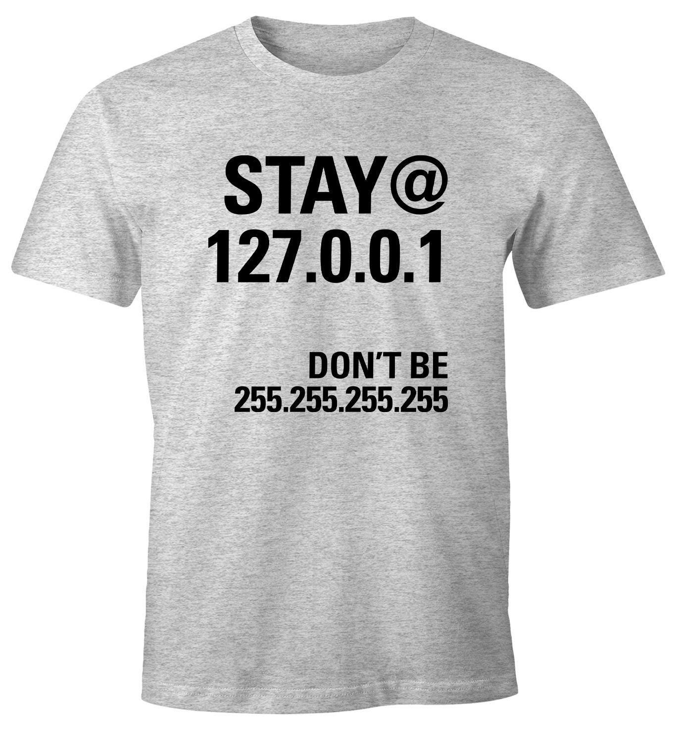 MoonWorks Print-Shirt Herren T-Shirt stay@home Virus Pandemie 127.0.0.1 Localhost Computer Nerd Coder Moonworks® mit Print