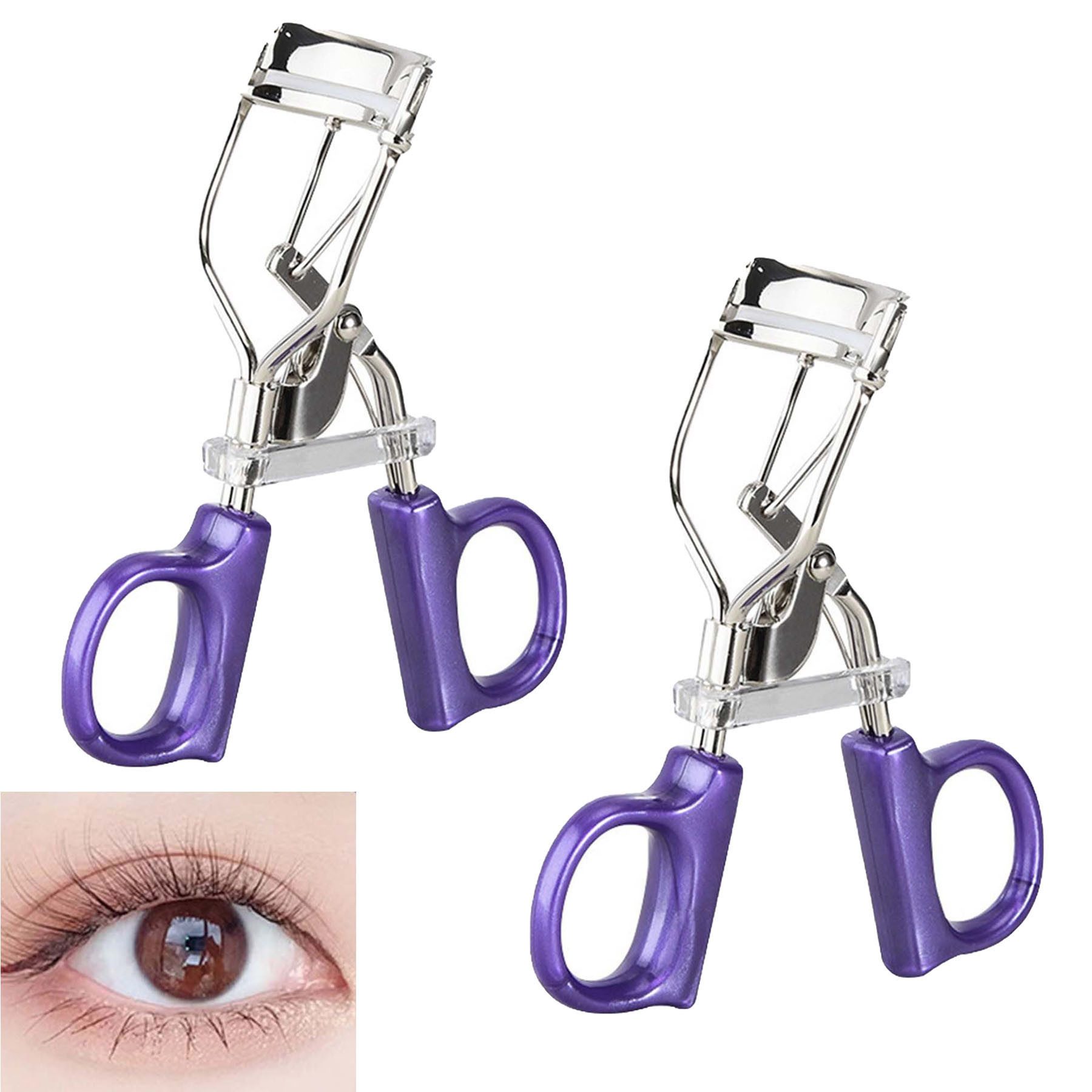 Mutig Wimpernzange 2er-Set Wimpernzange mit Silikonpolstern, Kompakt und tragbar, Wimpernformer zum Sanften und Präzisen Greifen von Wimpern-Violett, Wimpernzange für Dauerhaften Schwung,Für alle Augenformen Geeignet, Universelle Wimpernzange mit schlichtem, modernem & praktischem Design