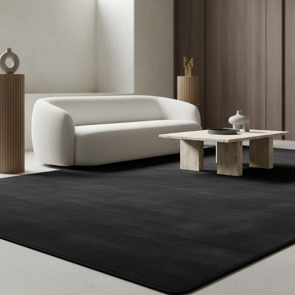 KADIMA DESIGN Teppich LECH Wohnzimmer Waschbar Schlafzimmer Wohnzimmerteppich Esszimmer Uni, Rechteckig, Höhe: 9 mm, Schwarz, 160x230 cm, Esszimmerteppich Fußbodenheizung Waschbar