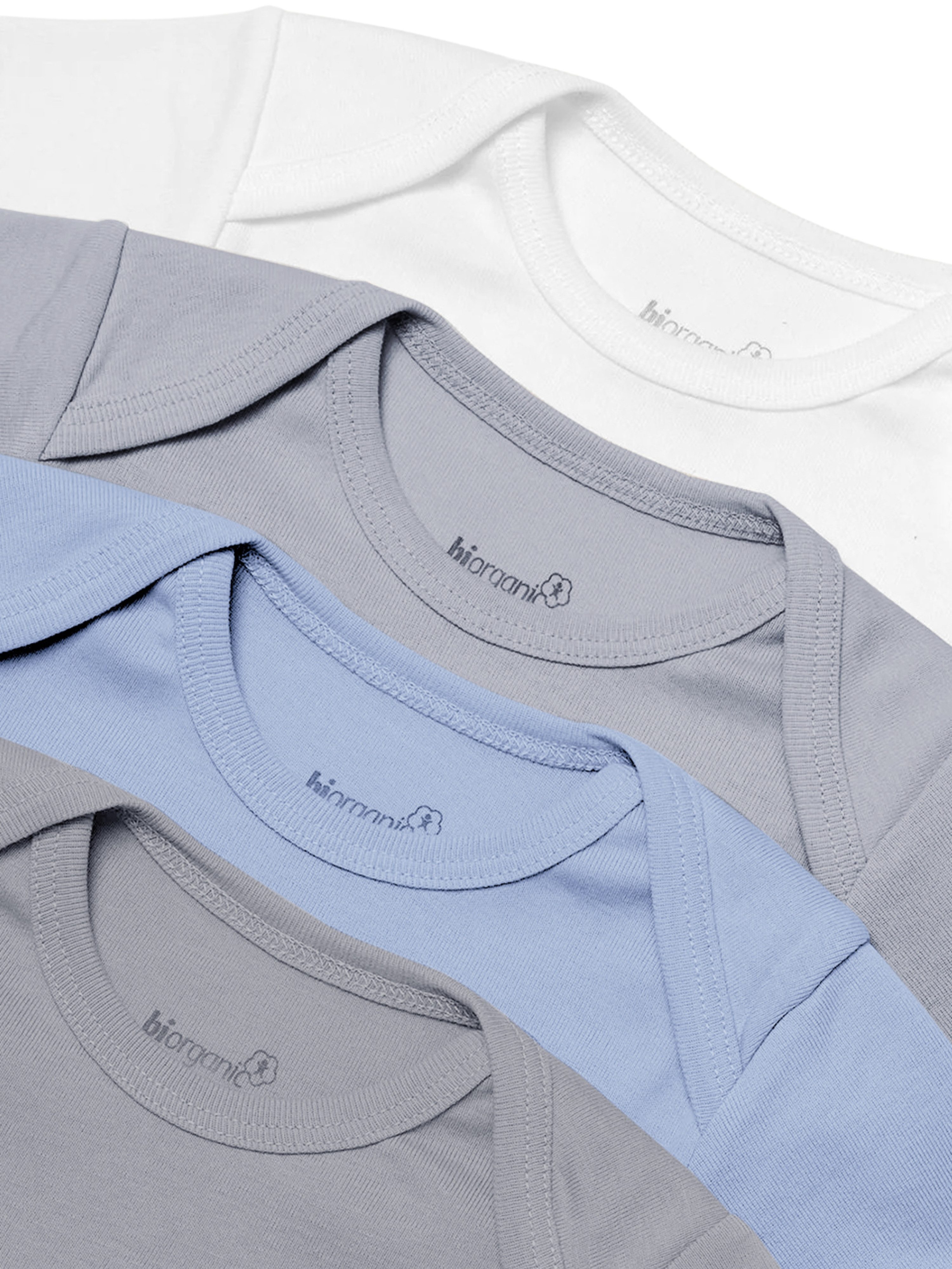biorganic Kurzarmbody GOTS zertifiziert 5 Stück Baby Body Kurzarm für Junge & Mädchen (Set, 6-tlg., 5er-Pack Bodys & 1 Beutel) 100% Baumwolle (Bio), Babybekleidung mit Druckknöpfen, Unifarben
