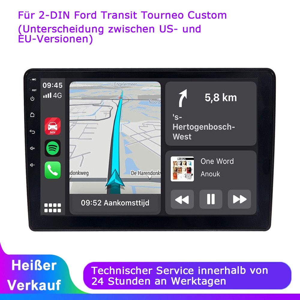 A-Sure 10 Zoll Carplay Navi Für 2 DIN Ford Transit Tourneo Custom 2018-2022 Autoradio (Digitalradio (DAB), FM, AM, 1280*800 IPS Screen/8-Core CPU, RDS, DSP, GPS, SWC, WIFI, UI Theme, Siri, Mirrorlink, Google play, Netflix, Youtube, Calendar, TikTok)