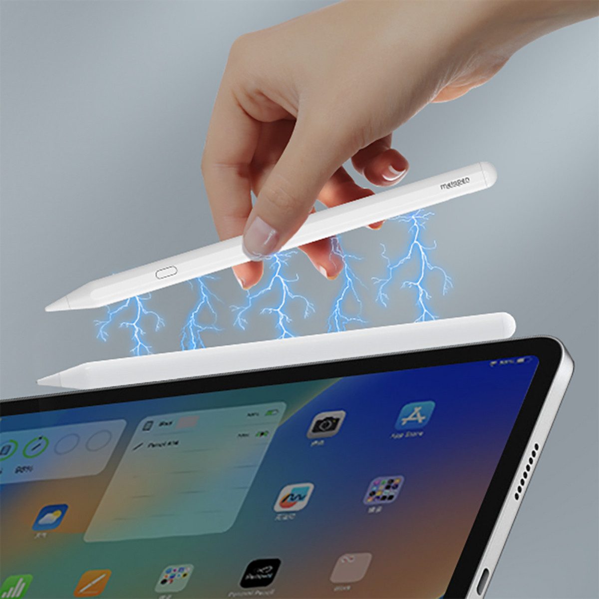 Metapen Eingabestift A12 (Eingabestift-Set, Eingabestift inkl. USB-C Kabel, 2 Ersatzspitzen, Anschlussabdeckung) Präziser iPad Stift mit Neigungs und Handballenerkennung
