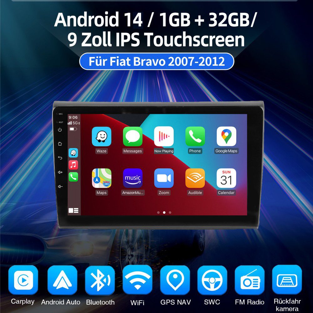 ESSGOO DAB+ 64G Android 15 2 DIN Für Fiat Bravo II 2007-12 Carplay GPS Navi Autoradio (4+64GB(optional), DAB+ (optional), Apple Carplay & Android Auto Bluetooth, WiFi, FM, RDS)