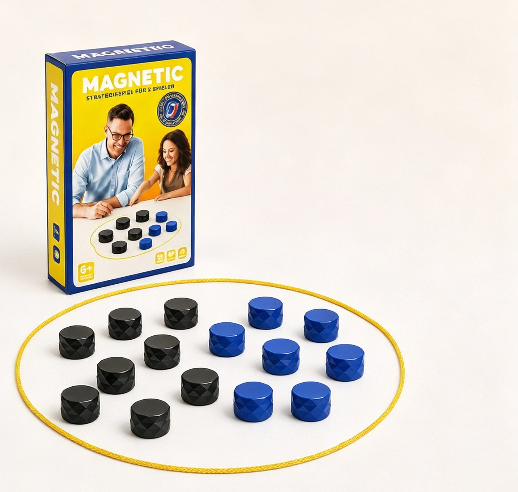 Luckice Lernspielzeug Magnet Spiel mit 20 Stück blau-schwarzen Magnetsteinen, (spannendes Taktik Brettspiel für 2 Spieler, Lernspiel zur Förderung der Logik, tragbares Gesellschaftsspiel für Zuhause, Reise & Party)