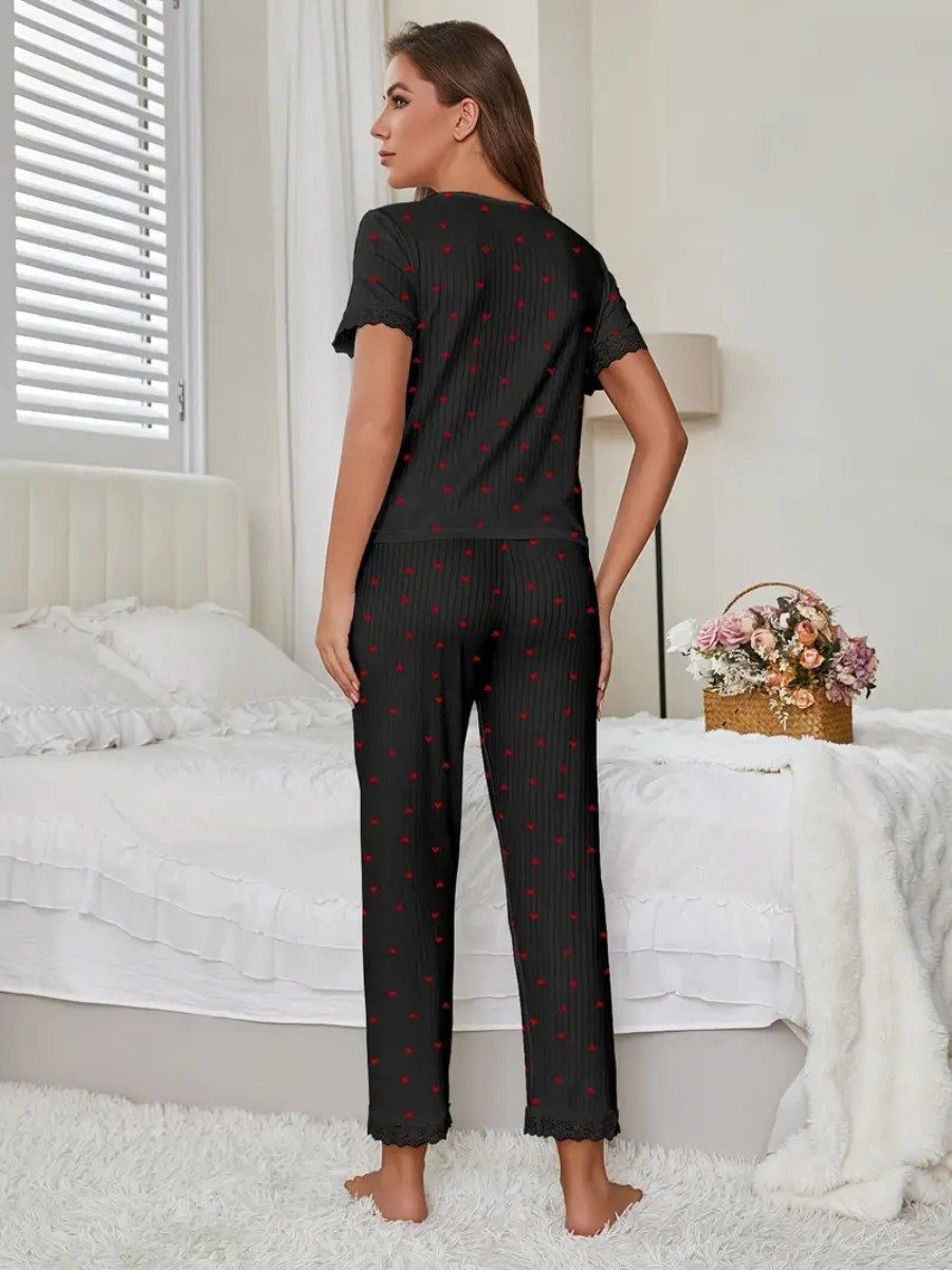 Elegant Love Pyjama Loungewear-Set mit Blumenmuster günstig online kaufen