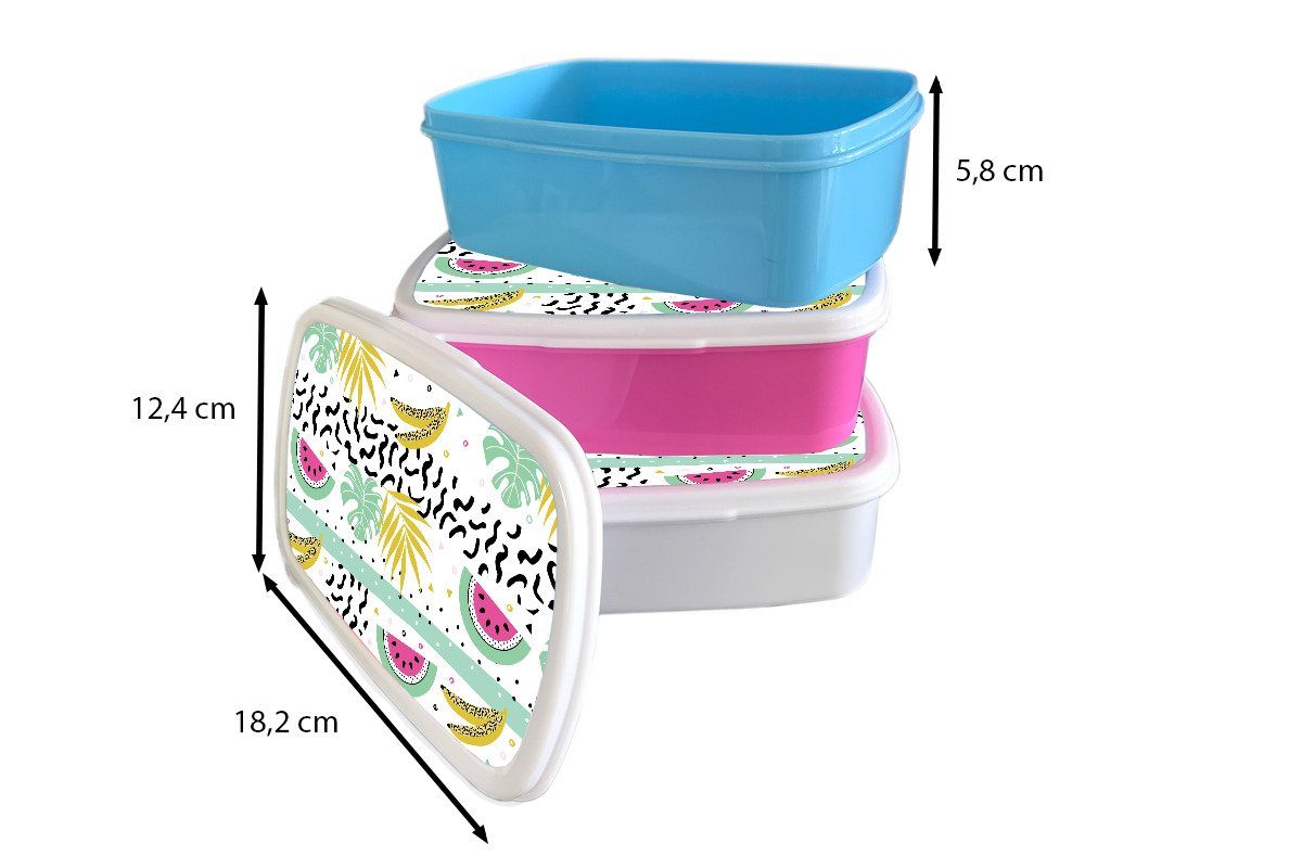 MuchoWow Lunchbox Sommer - Früchte Kunststoff rosa Snackbox, Brotbox Erwachsene, Mädchen, Kinder, Kunststoff, - (2-tlg), Blätter, für Brotdose