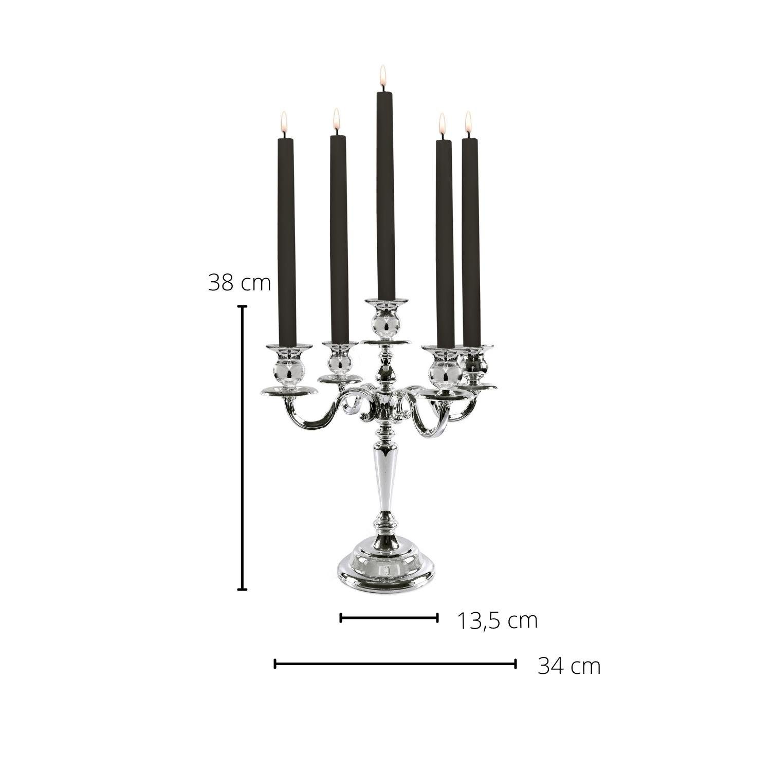 EDZARD Kerzenleuchter Regina, Kerzenständer Höhe cm anlaufgeschützt, Stabkerzen, versilbert mit 5-Flammig und für Silber-Optik, 37 Kerzenhalter