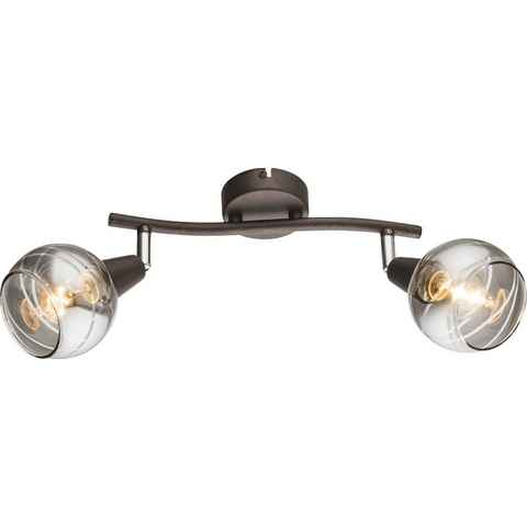 TRANGO LED Deckenleuchte, 2-flammig 1010-25SD LED Deckenleuchte in Schwarz-Optik *WOW* inkl. 2x 3-Stufen dimmbar LED Leuchtmittel 3000K warmweiß, Deckenlampe mit Design rauchigen Glaslampenschirmen, Deckenstrahler, Wohnzimmer Lampe, Spots schwenkbar