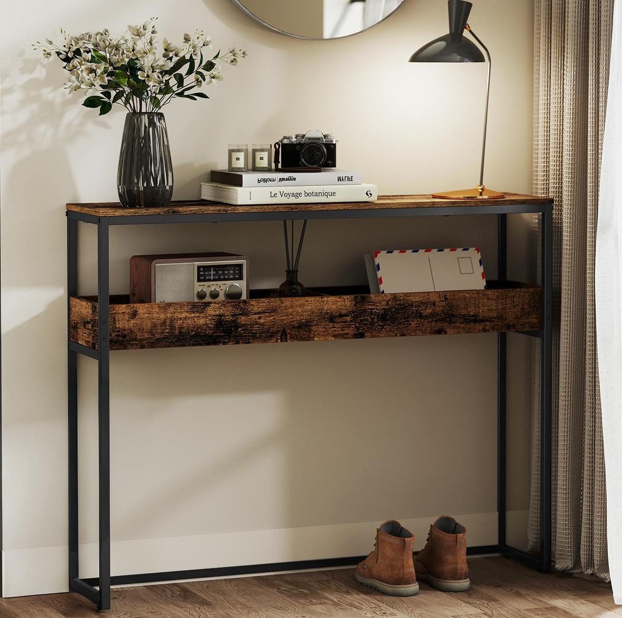 VASAGLE Konsolentisch, schmaler Flurtisch, 2 halboffene Fächer, 24x100x80 c günstig online kaufen