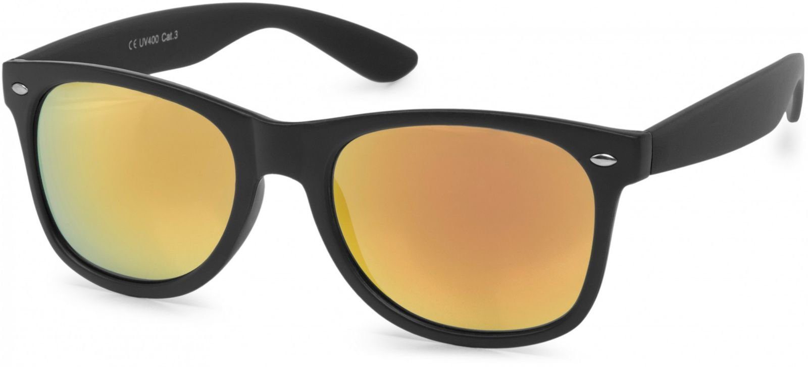 styleBREAKER Sonnenbrille (1-St) Verspiegelt Gestell Schwarz glanz / Glas Orange-Rot