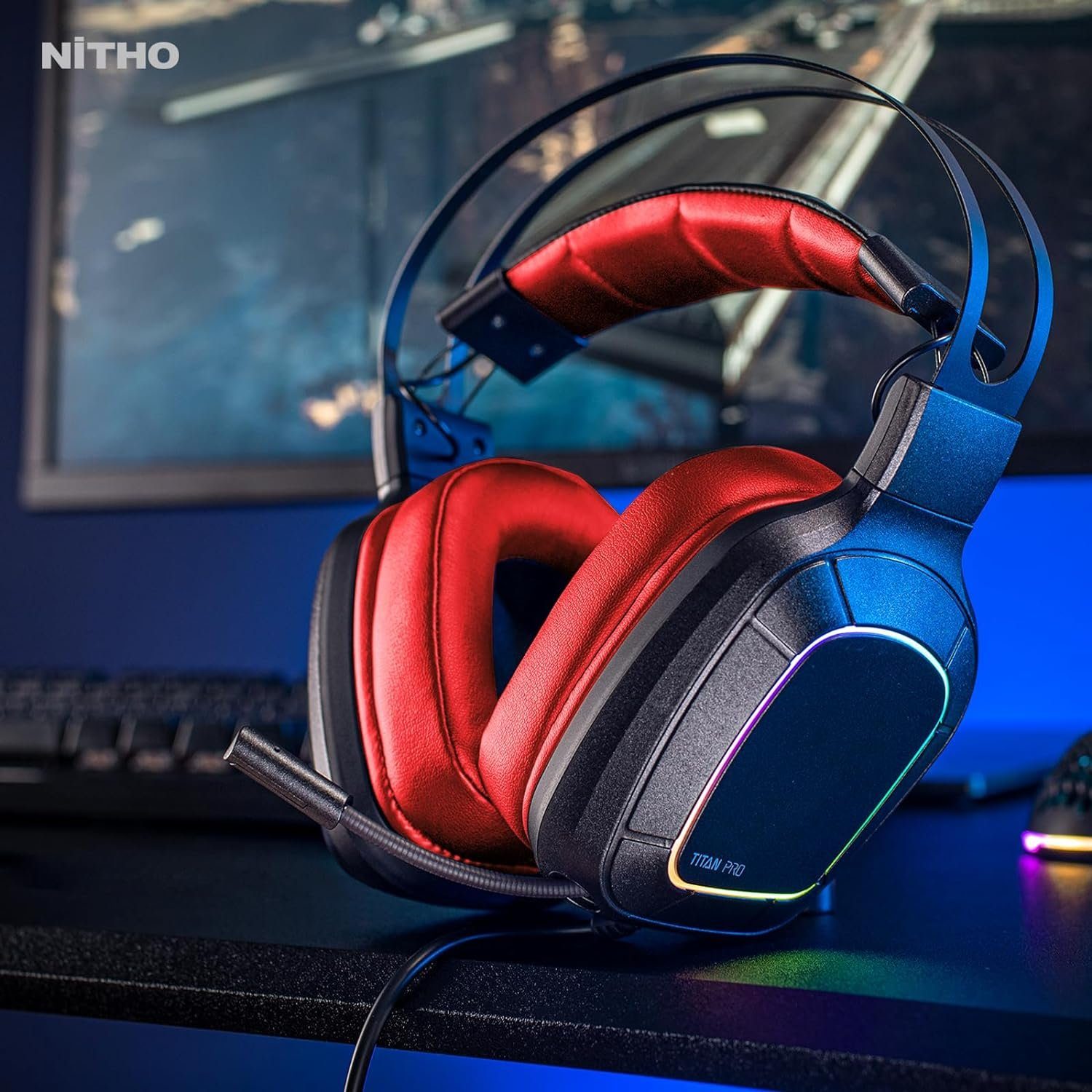NITHO SND-TI21-RK aufwerten Farbveränderungen, ansprechende dynamische die und Gaming-Headset mit für sorgen, und Setup RGB-Licht) Surround-Sound für eine Optik Geräuschunterdrückung (RGB-Beleuchtung Gaming-Headset Ihr