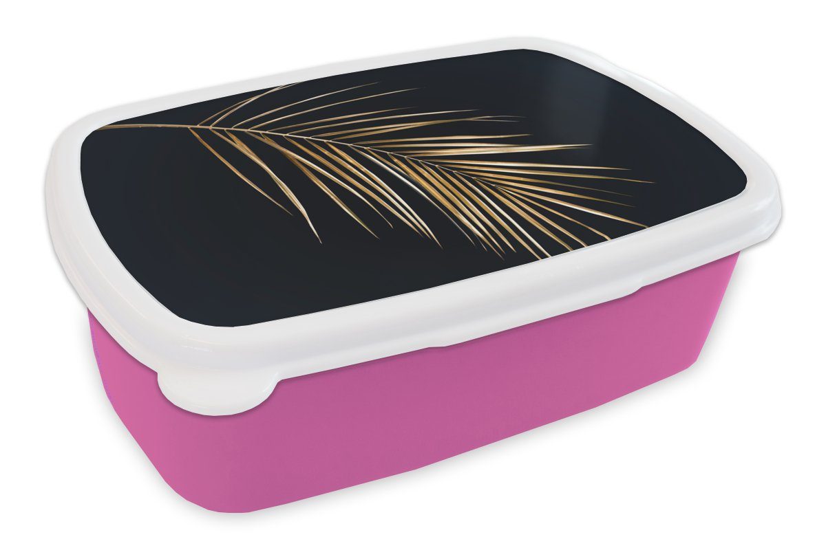 Brotdose Gold - Kunststoff Schwarz Lunchbox Luxus, Erwachsene, rosa Mädchen, Pflanzen - Snackbox, Kunststoff, Brotbox für (2-tlg), Blätter - MuchoWow - Kinder,