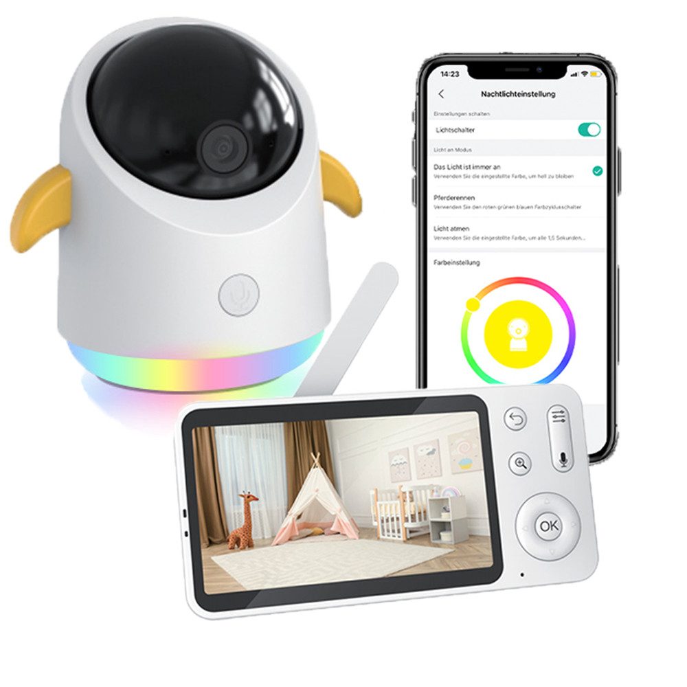 Video-Babyphone 5 Zoll Babyphone mit 2 Kameras 360 Gard WLAN Video Babyfon mit App