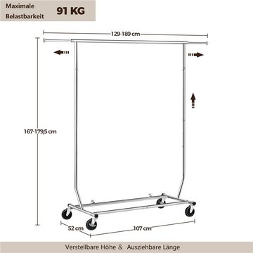 Yaheetech Kleiderständer, auf Rollen, zusammenklappbar