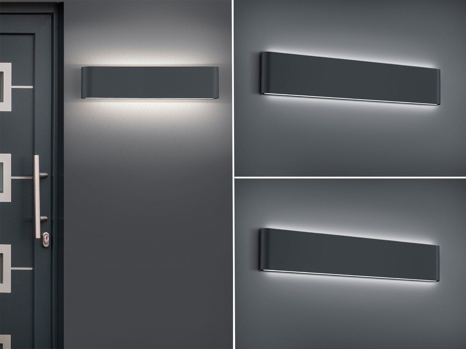 TRIO Leuchten LED Außen-Wandleuchte, LED fest integriert, Warmweiß, 2er-Set große Up Down Fassadenlampe Terrassenleuchten Anthrazit 46,5cm