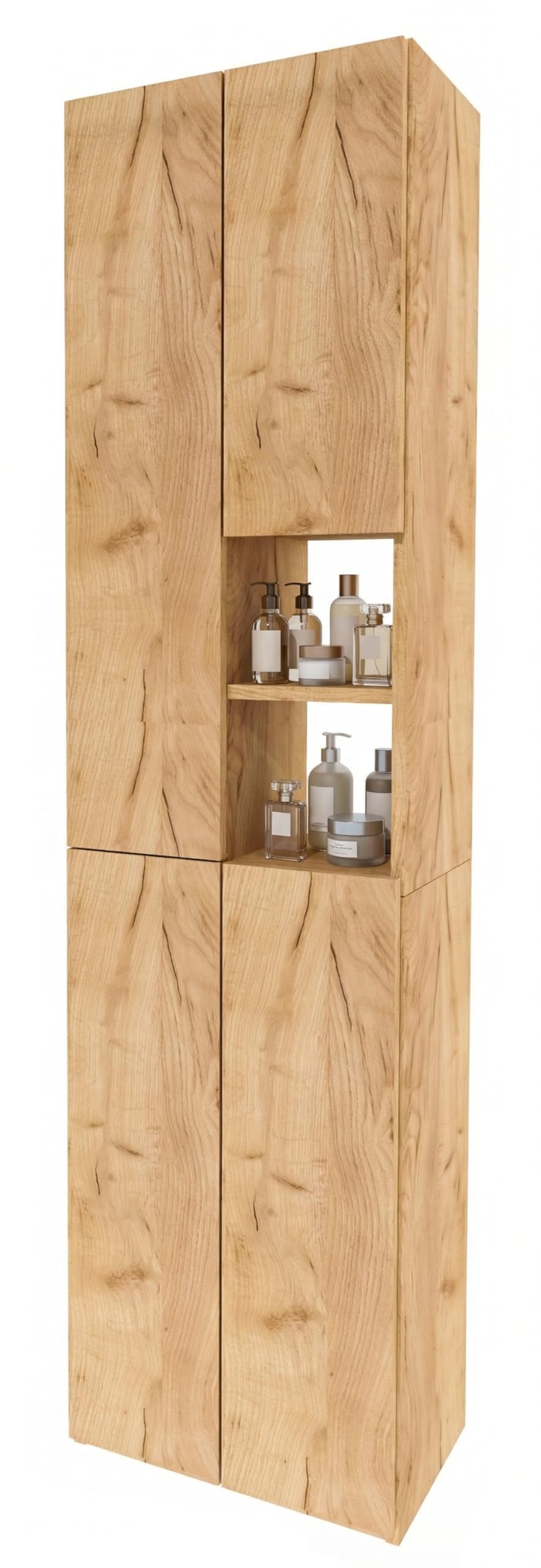 TREND WERK Hochschrank Badschrank schmal stehend B45 x T26,5 x H180 cm (Schmaler Badezimmerschrank mit Regalfächern & Stauraum) Holzoptik, offene & geschlossene Fächer, Standregal Bad, platzsparend