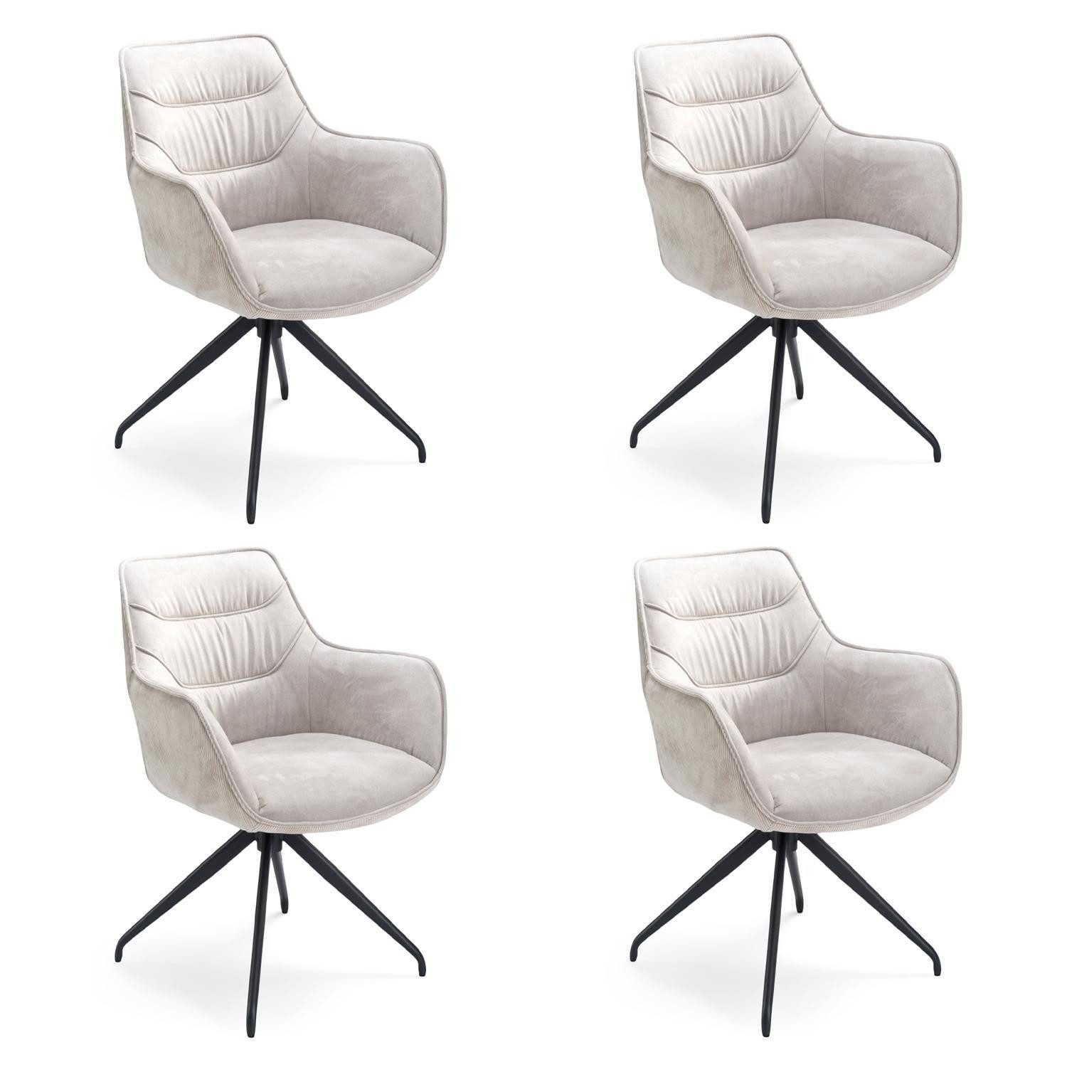 Home4You Polsterstuhl, Taupe, Schwarz, Cord, Mikrofaser, (4 St), 360 Grad drehbar