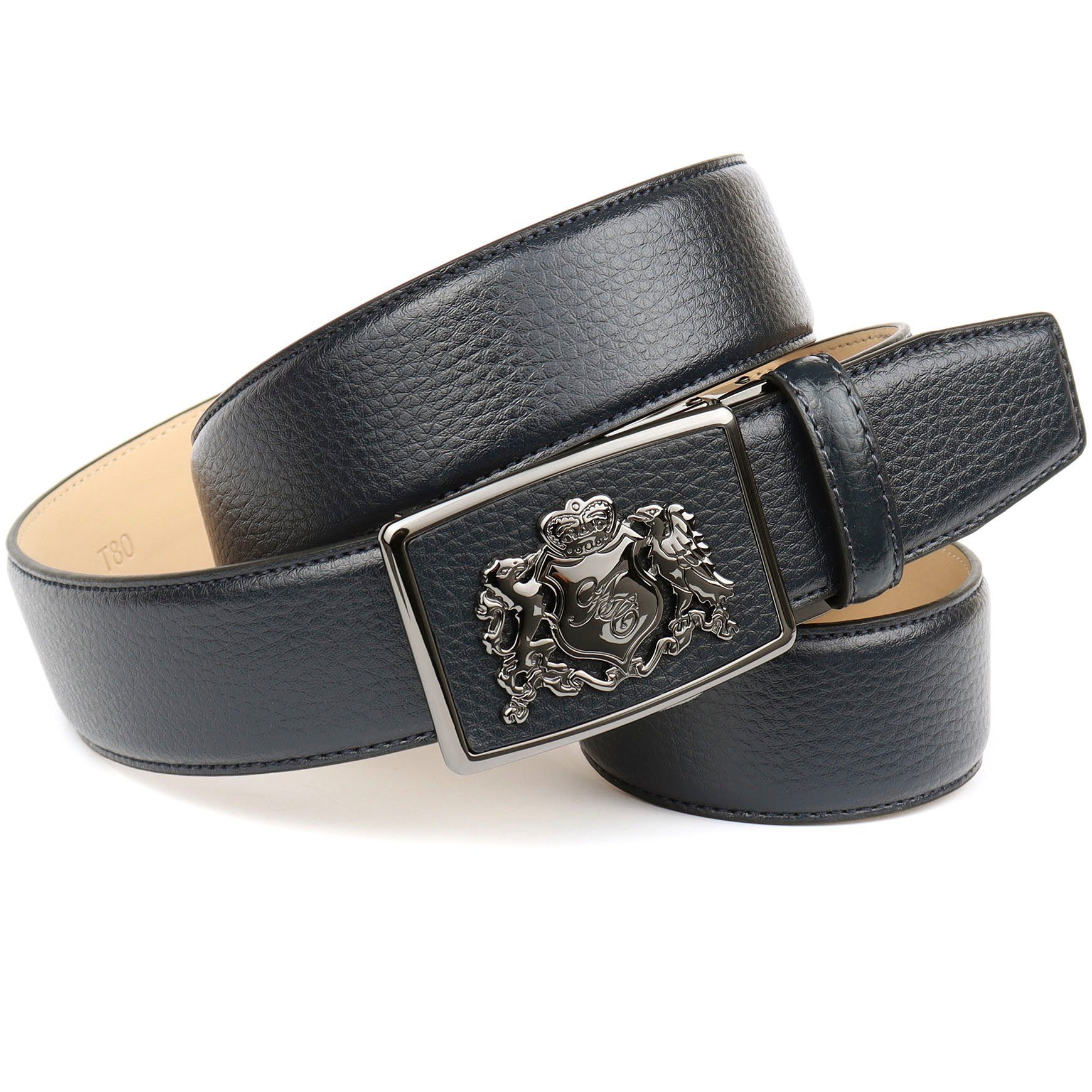 Anthoni Crown Herren Ledergürtel – Automatik-Schnalle, Stufenlos Verstellbar, Ohne Löcher, 3,5 Cm Breit