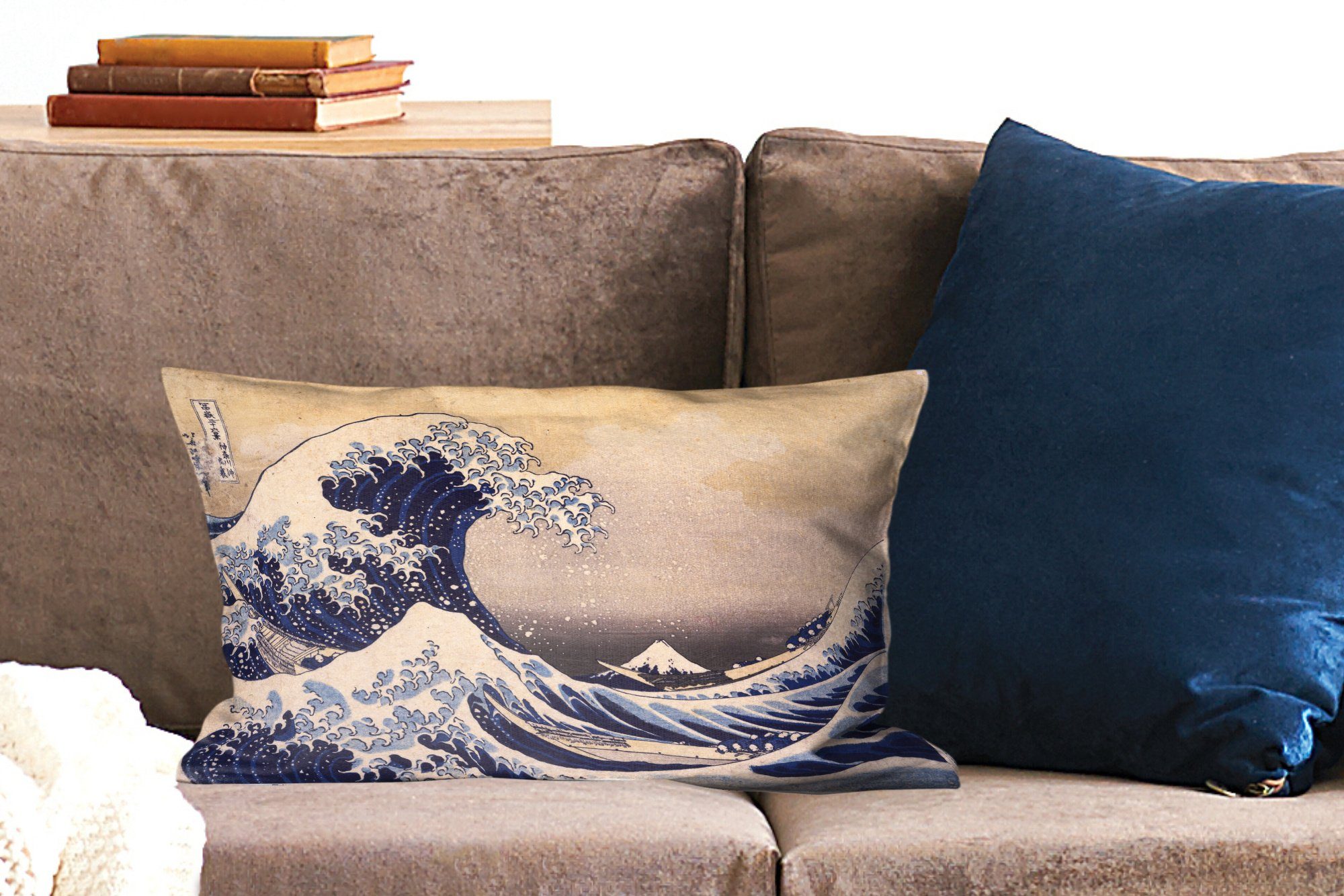Schlafzimmer von Zierkissen, Dekoration, große Kluft Katsushika Hokusai, Die Gemälde MuchoWow Dekokissen Dekokissen von Füllung, - Kanagawa Wohzimmer mit