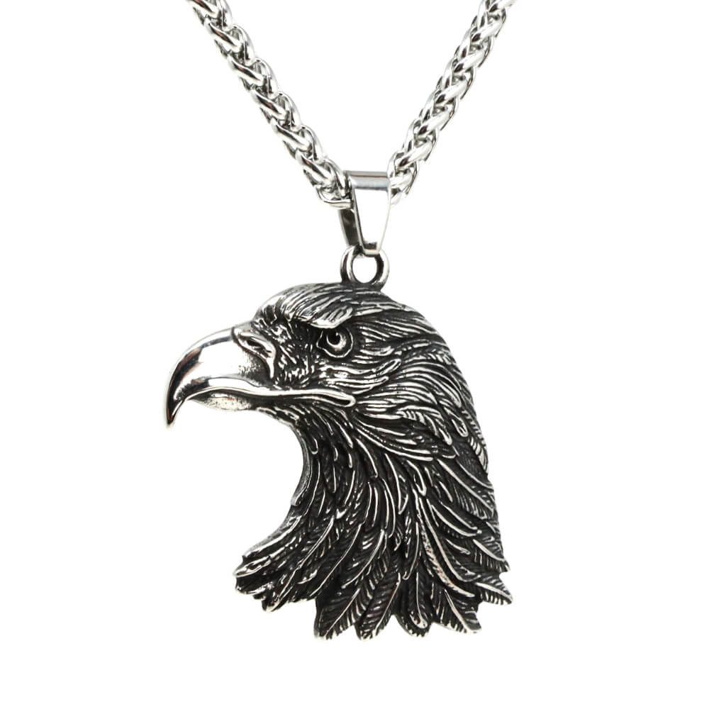 DALMARO Kette mit Anhänger Lederkette Edelstahlkette 316L ADLER KOPF, Herren Halskette Biker / Wikinger Kette - Schmuckbox