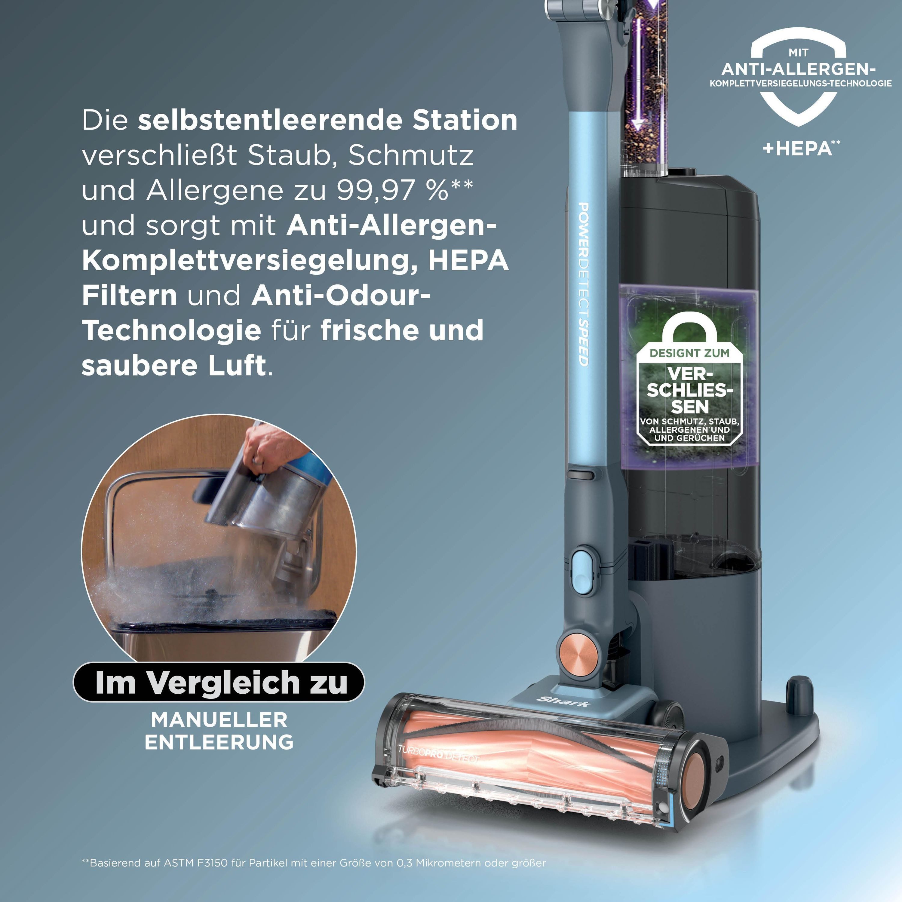 Shark Akku-Hand-und Stielstaubsauger IA3244EUT, Akku-Staubsauger mit automatischer Entleerung und HEPA-Filter