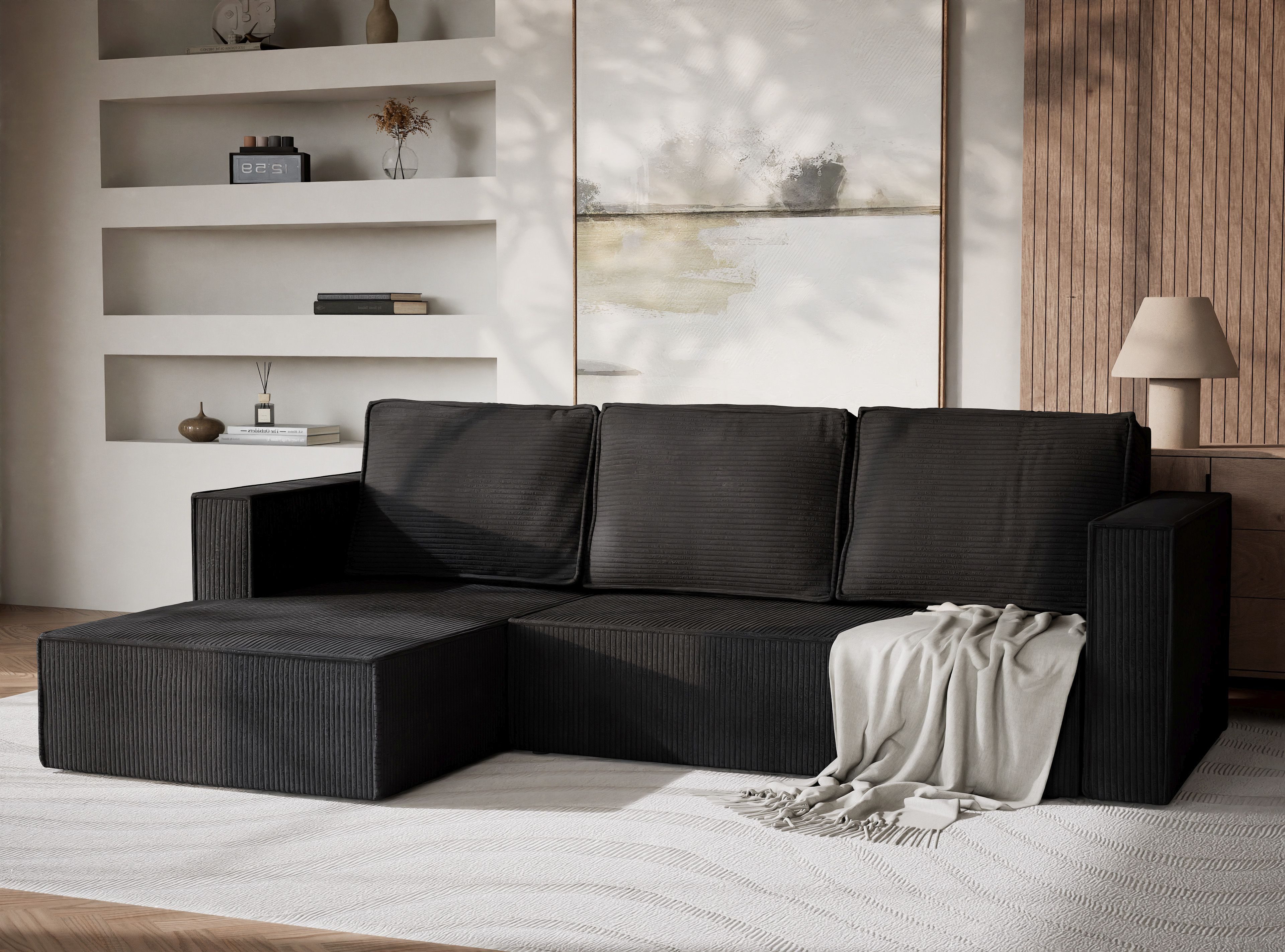Maison de Rêve Ecksofa Luxi mit Schlaffunktion, L-Form Ecksofa mit Bettkasten, Schlafsofa, Liegefläche 120x202 cm