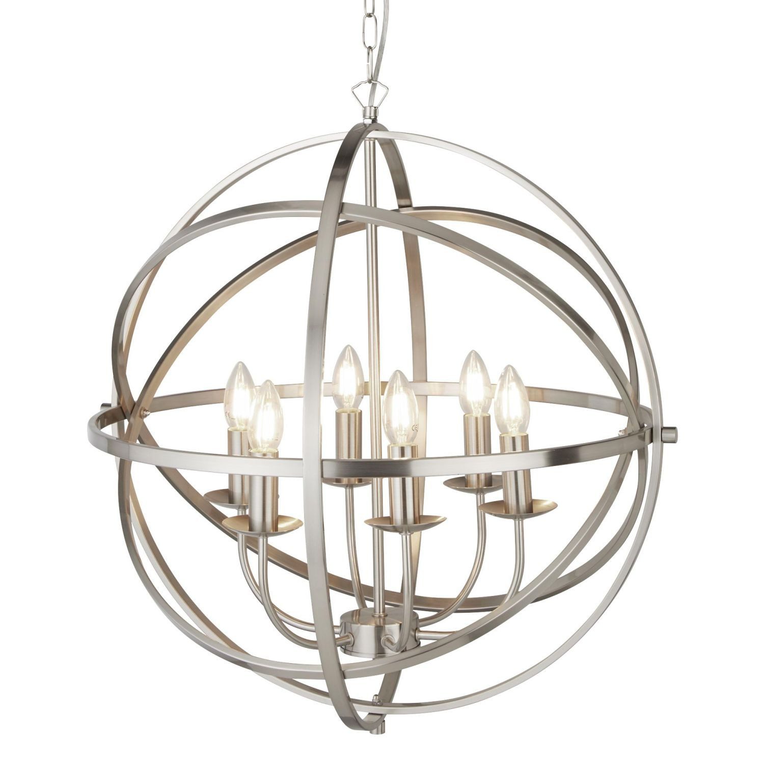 Licht-Erlebnisse Pendelleuchte ORBIT, ohne Leuchtmittel, 6-flammig E14 Ø 60 cm in Silber matt Metall Klassisch Wohnzimmer