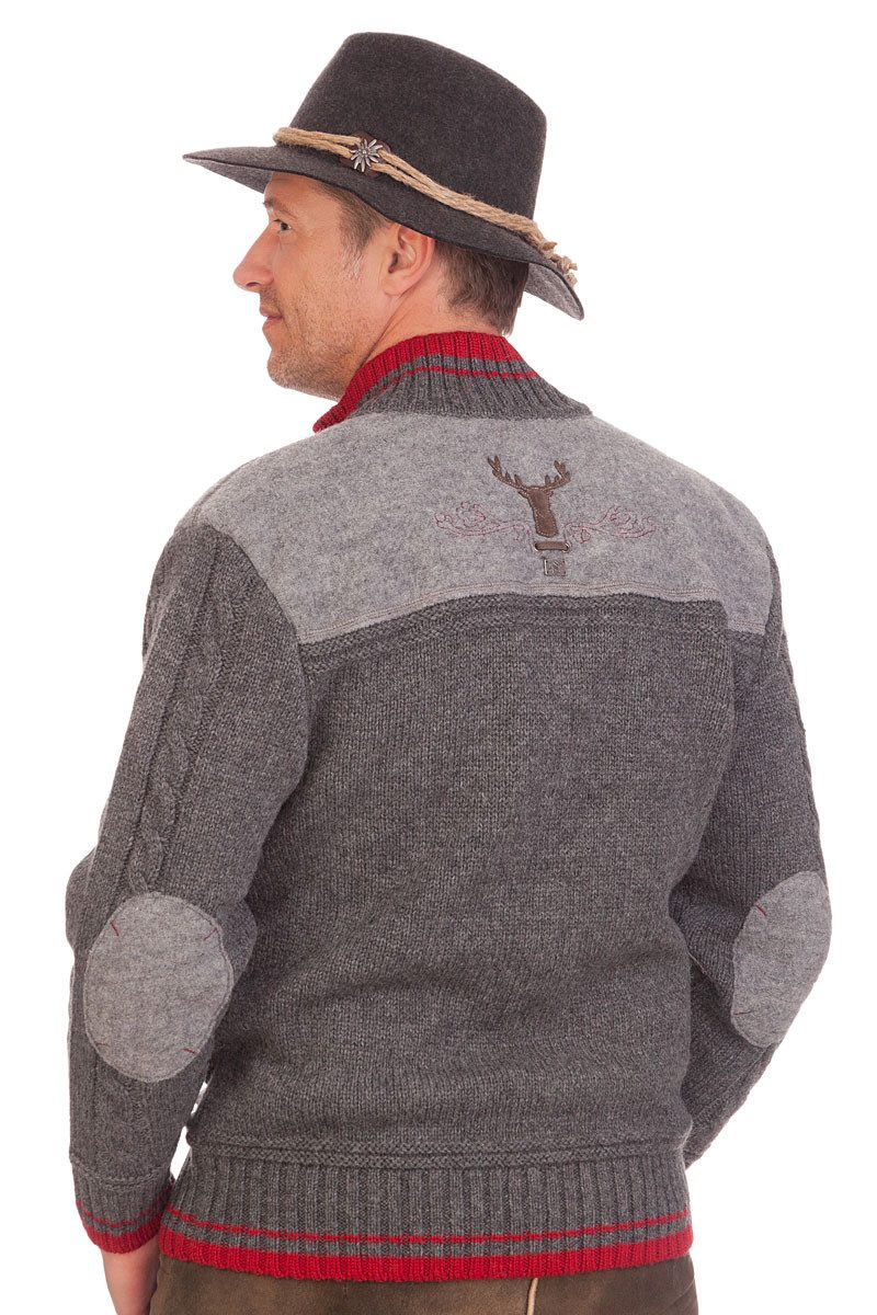 Spieth & Wensky Trachtenstrickjacke Strickjacke Herren - NETZBACH - Meisterschaftsjacke - mittelgrau