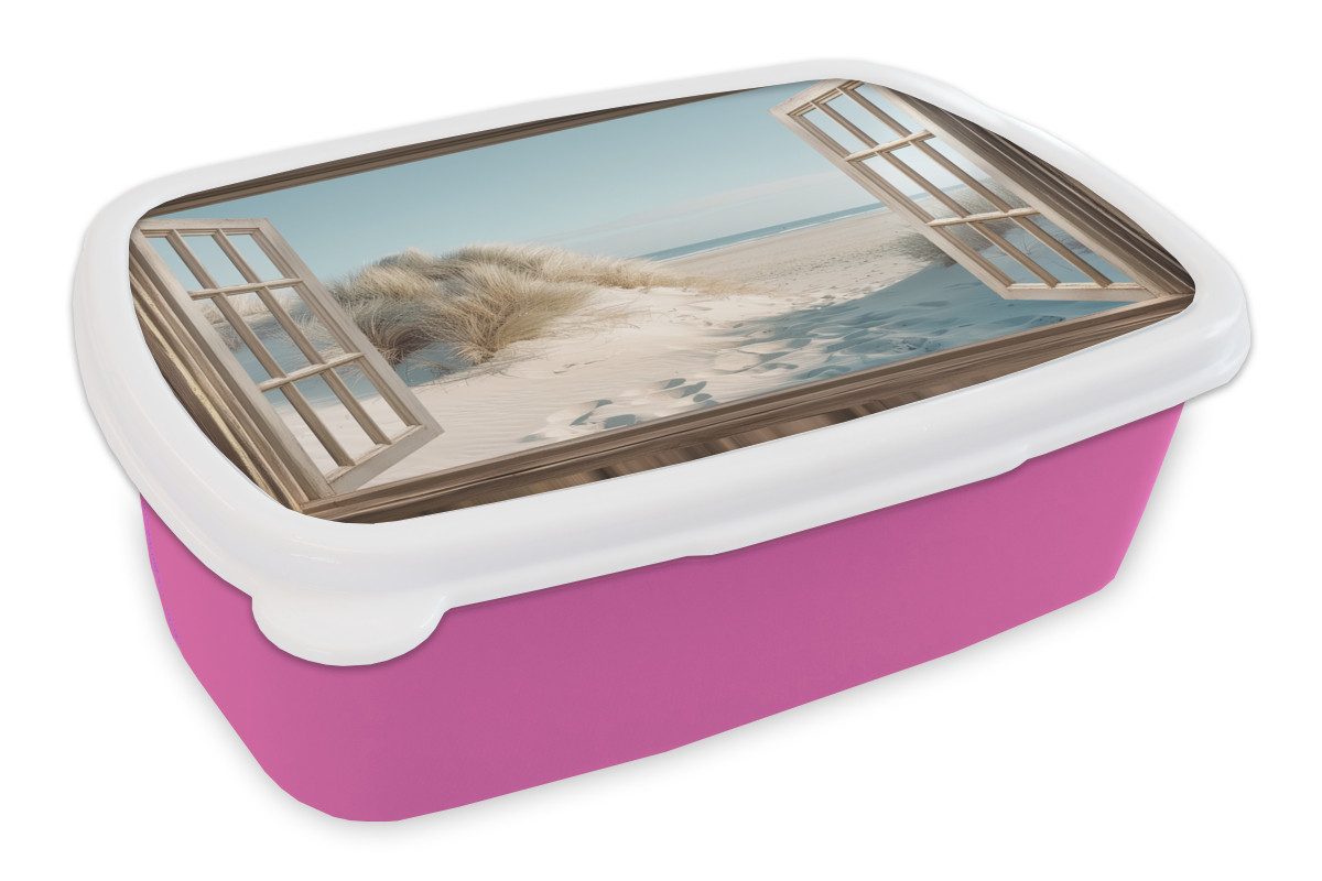 MuchoWow Lunchbox Aussicht - Hochgras - Dünen - Meer - Landschaft, Kunststoff, (2-tlg), Brotdosen, Lunch Box, Brotbox für Kinder und Erwachsene