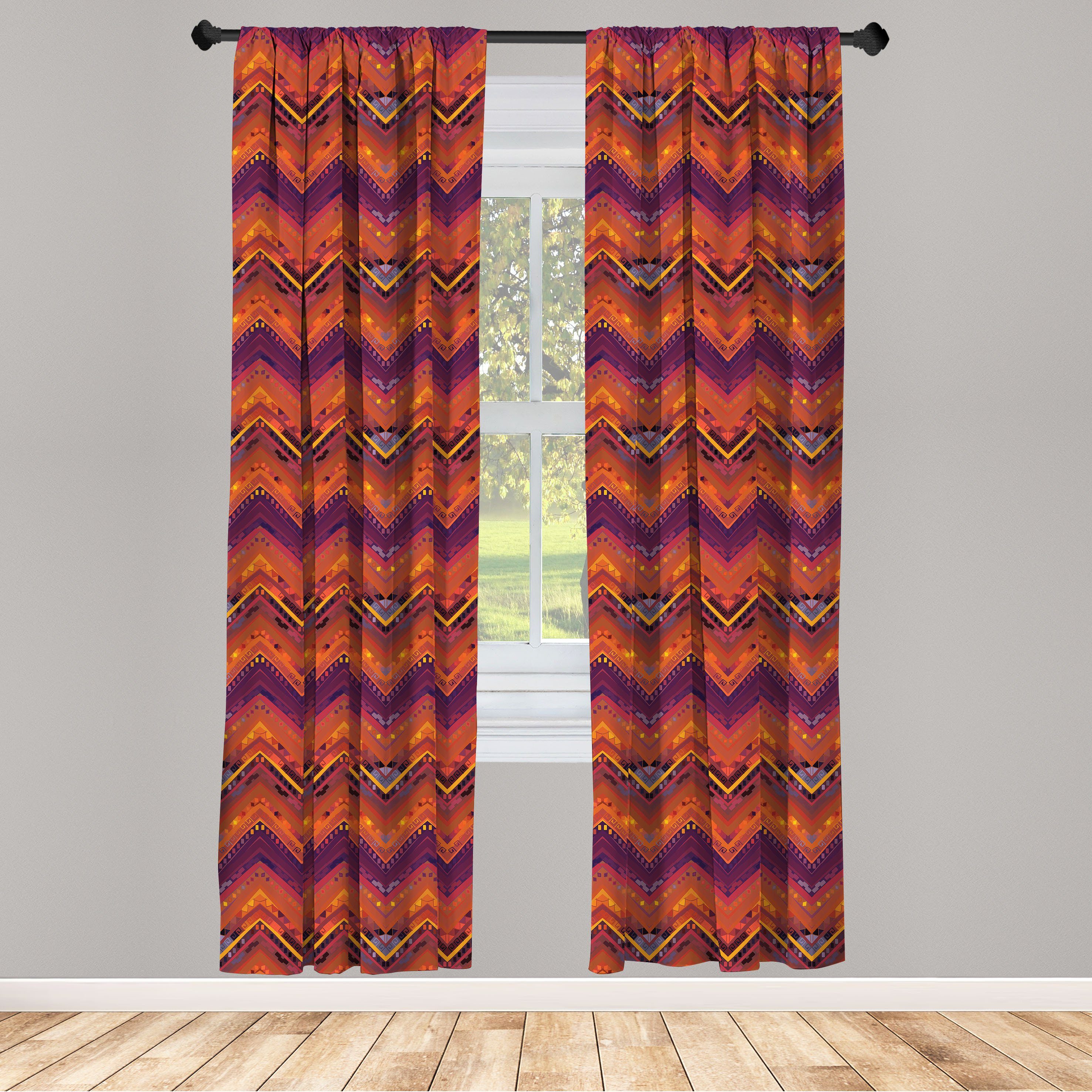 schön und einzigartig Gardine Vorhang für Wohnzimmer Schlafzimmer Microfaser, Abakuhaus, Stammes Dekor, Ornament Zigzag Einheimische