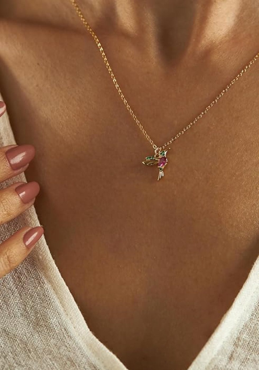 Einzelstück Charm-Kette Halskette Kolibri Anhänger 925 Sterling Silber