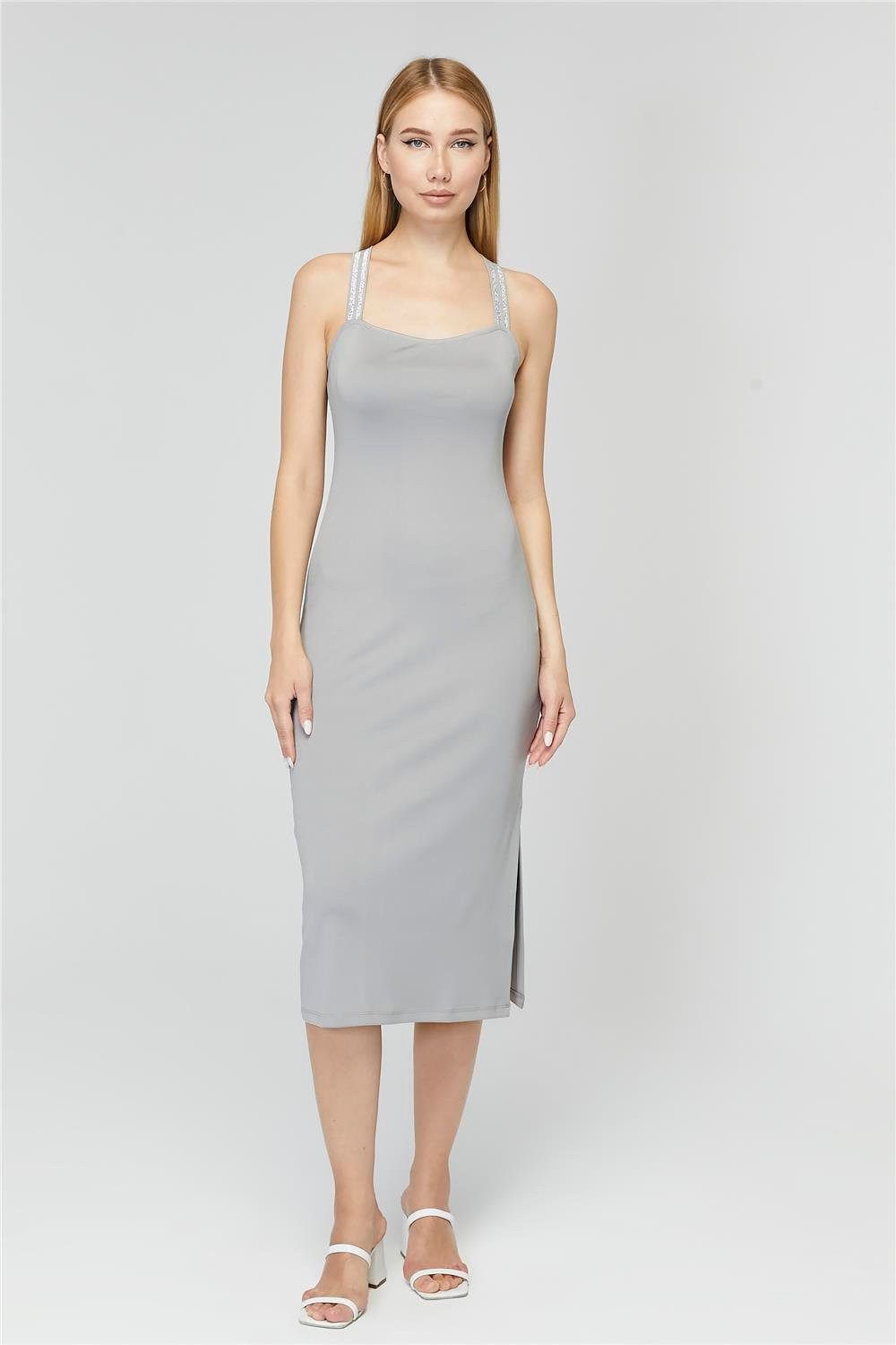Midikleid Langer Schlitz-Kleid