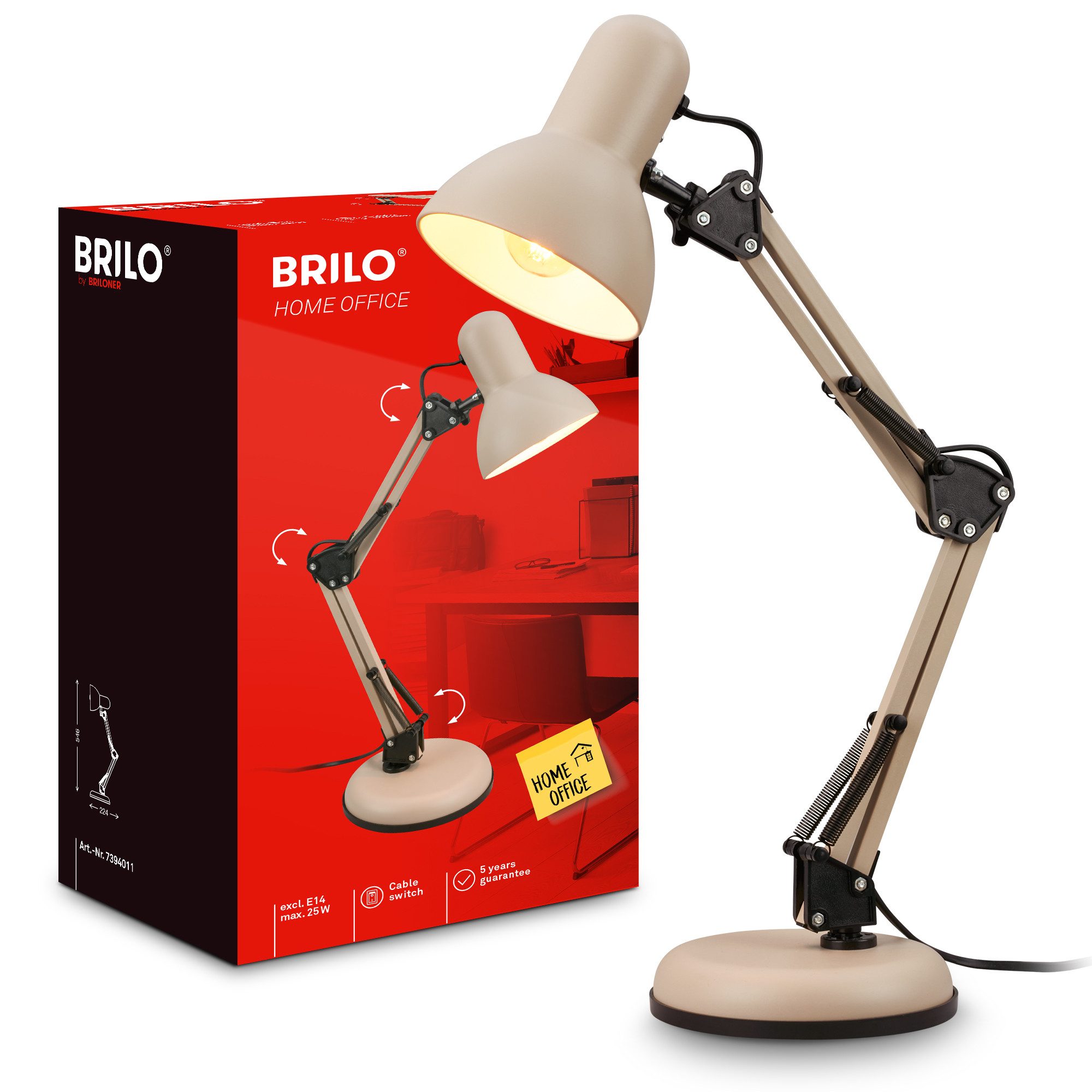 Briloner Leuchten Tischleuchte Leselampe Schwarz Retro Metall - BKL1080, ohne Leuchtmittel, max. 40W E14 Schreibtischlampe Nachttischleuchte